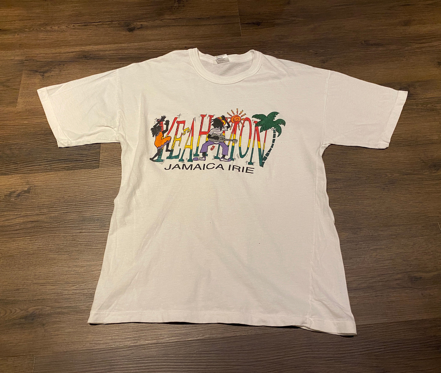 Yeah Mon Jamaica Irie Graphic Tee | Size XL | Vintage 1990s Single Stitch Tourist White T-Shirt | Free Shipping to USA |