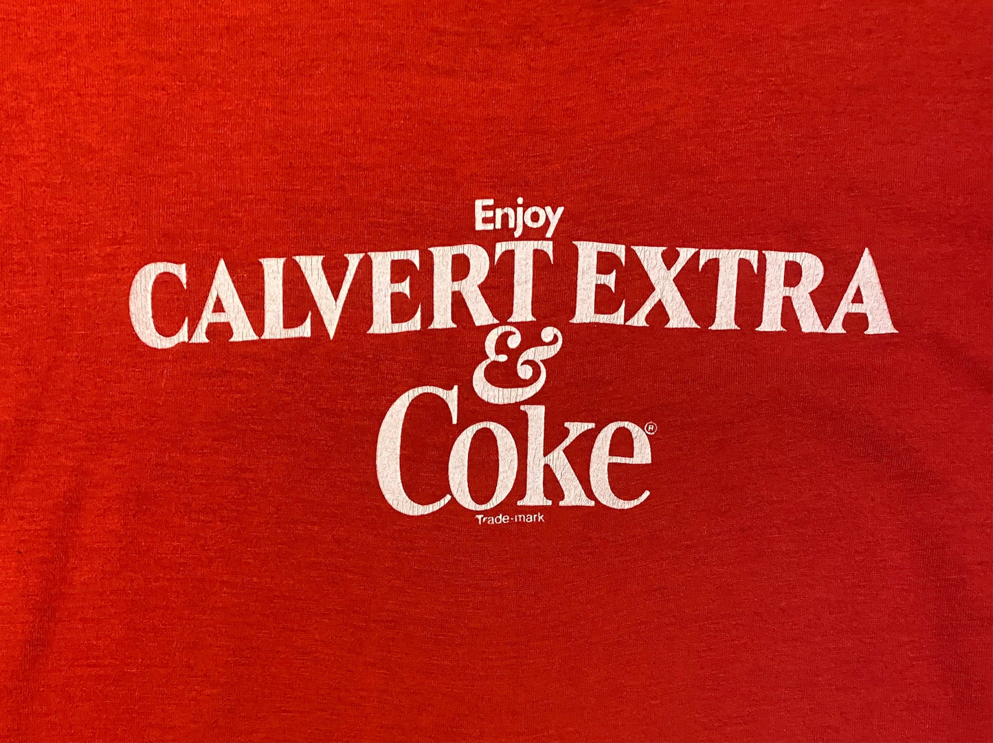 Enjoy Calvert Extra & Coke Graphic Tee | Size Small | Vintage 1990s Single Stitch Promotional Red T-Shirt | Free Shipping to USA|