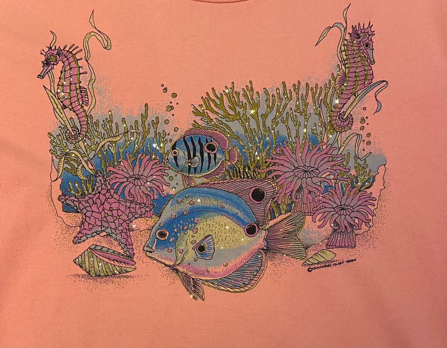 Fish In The Ocean Graphic Tee | Size XL | Vintage 1990s Single Stitch Pink T-Shirt | Made in USA | Free Shipping to USA |