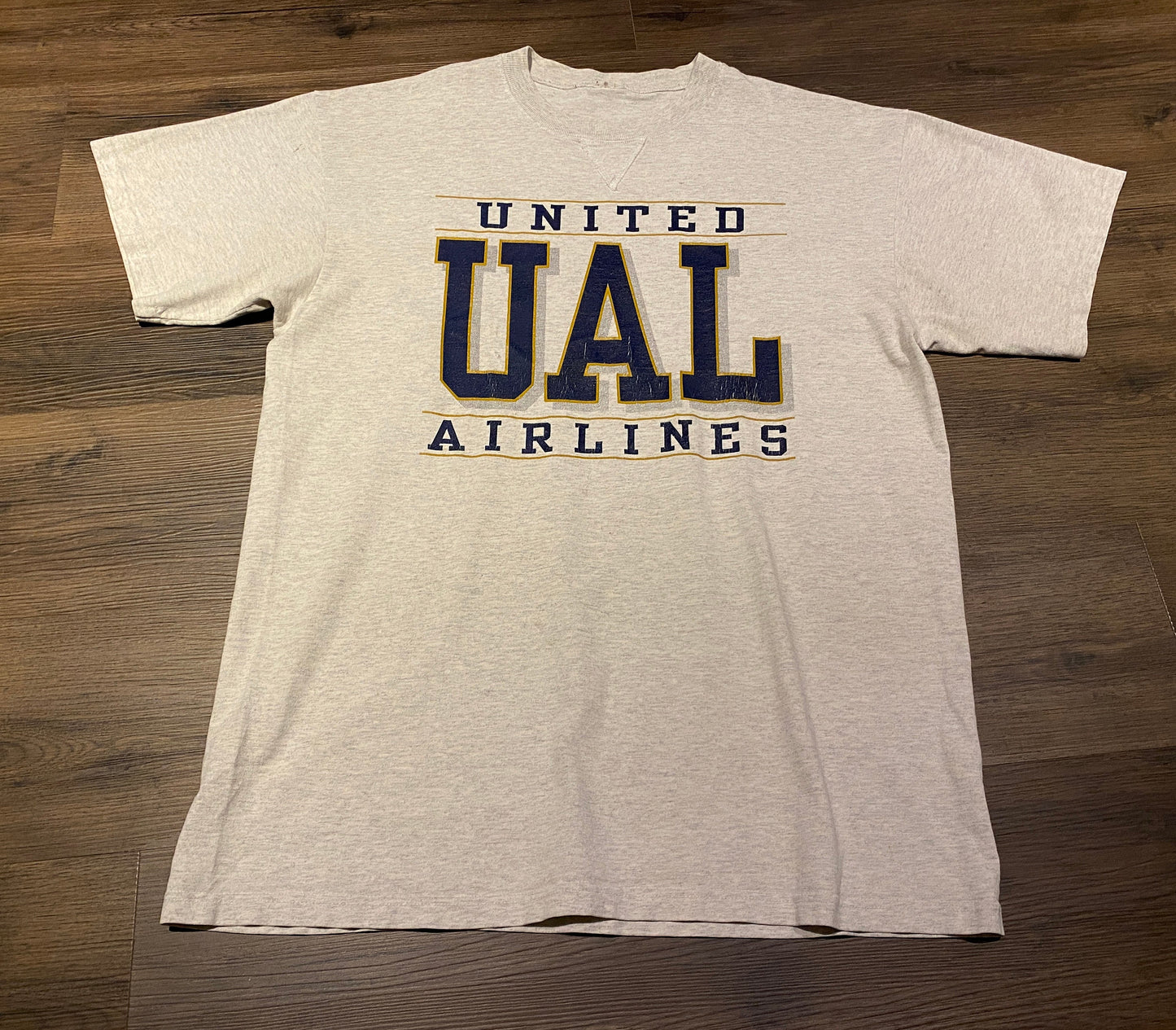 United Airlines UAL Graphic Tee | Size XL | Vintage 1990s Retro Promotional Company Grey T-Shirt | Free Shipping to USA |