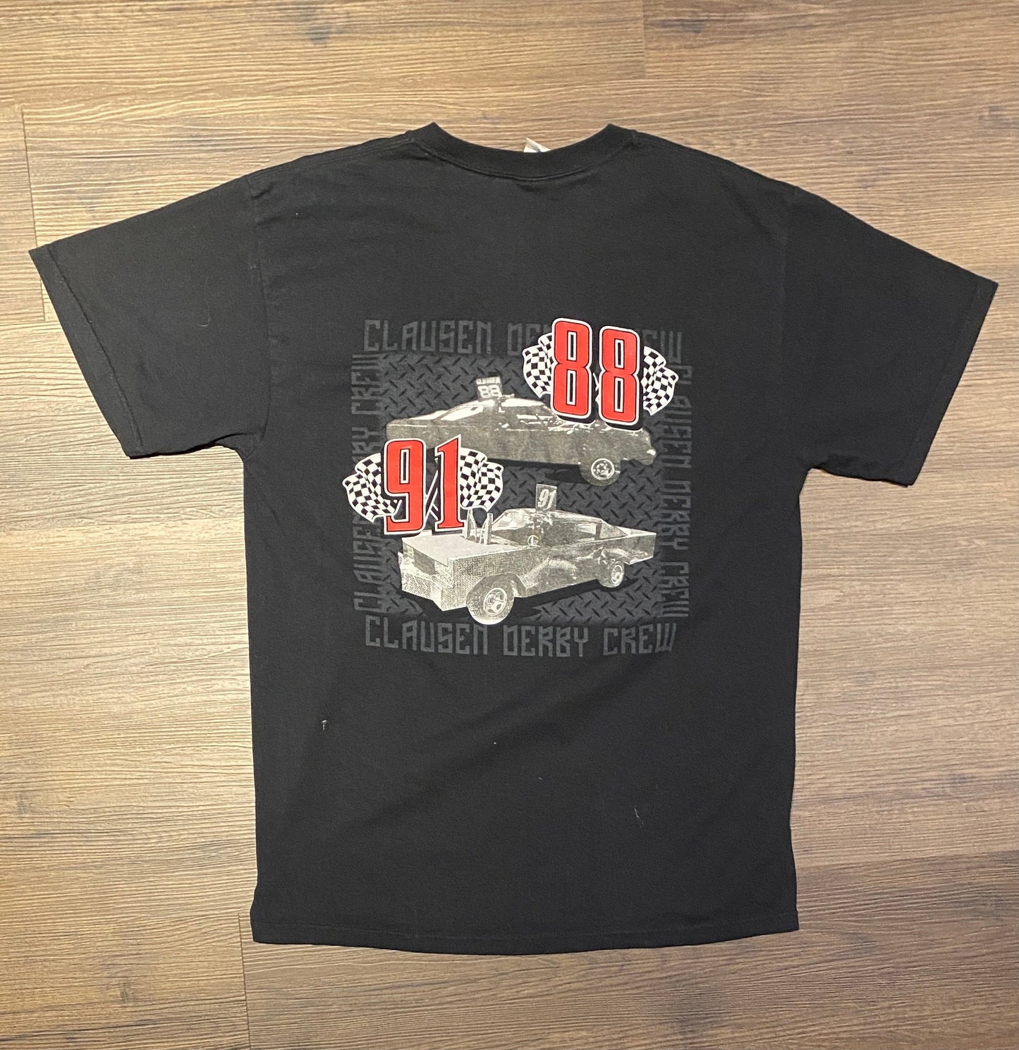 Clausen Derby Crew Racing Team Graphic Tee | Size Large | Vintage 2000s Promotional Racing Black T-Shirt |