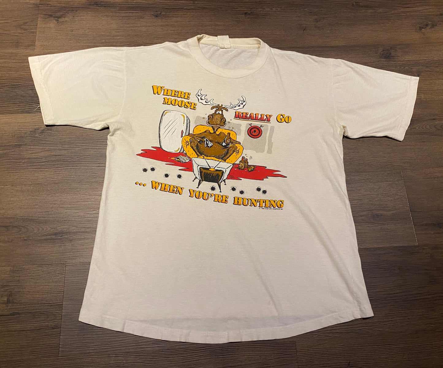 Where Moose Really Go When You're Hunting Graphic Tee | Size Large | Vintage 1990s Funny Hunting White T-Shirt |