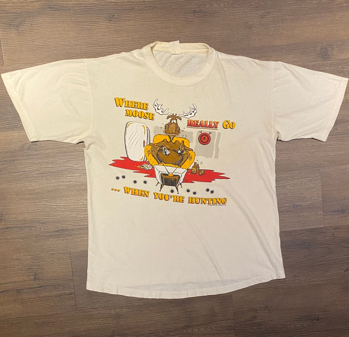 Where Moose Really Go When You're Hunting Graphic Tee | Size Large | Vintage 1990s Funny Hunting White T-Shirt |