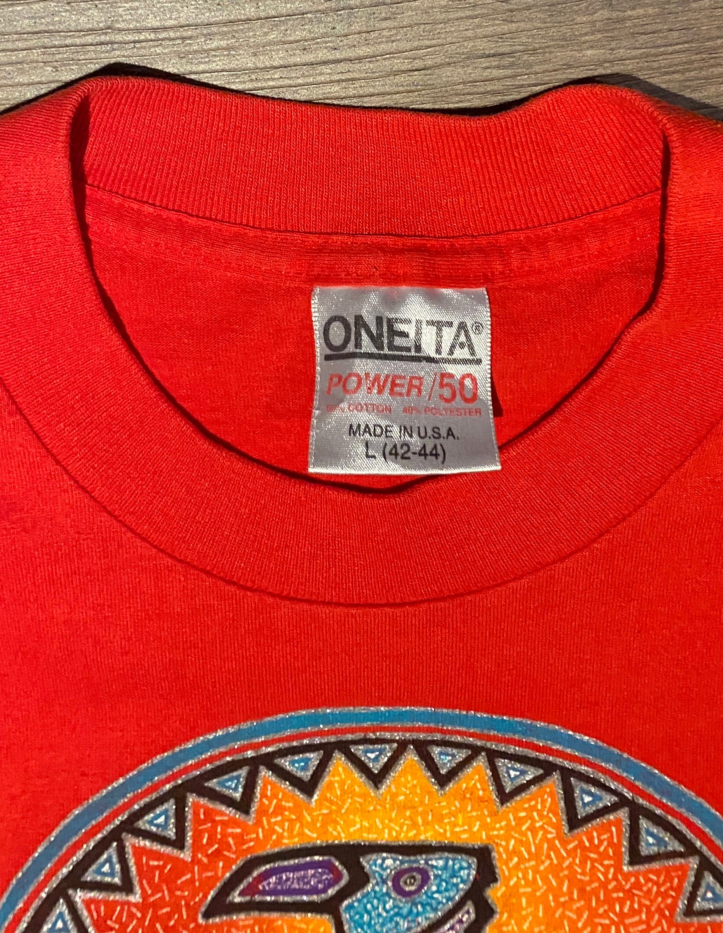 Oklahoma Abstract Dreamcatcher Graphic Tee | Size Large | Vintage 1990s Single Stitch Red T-Shirt | Made in USA |