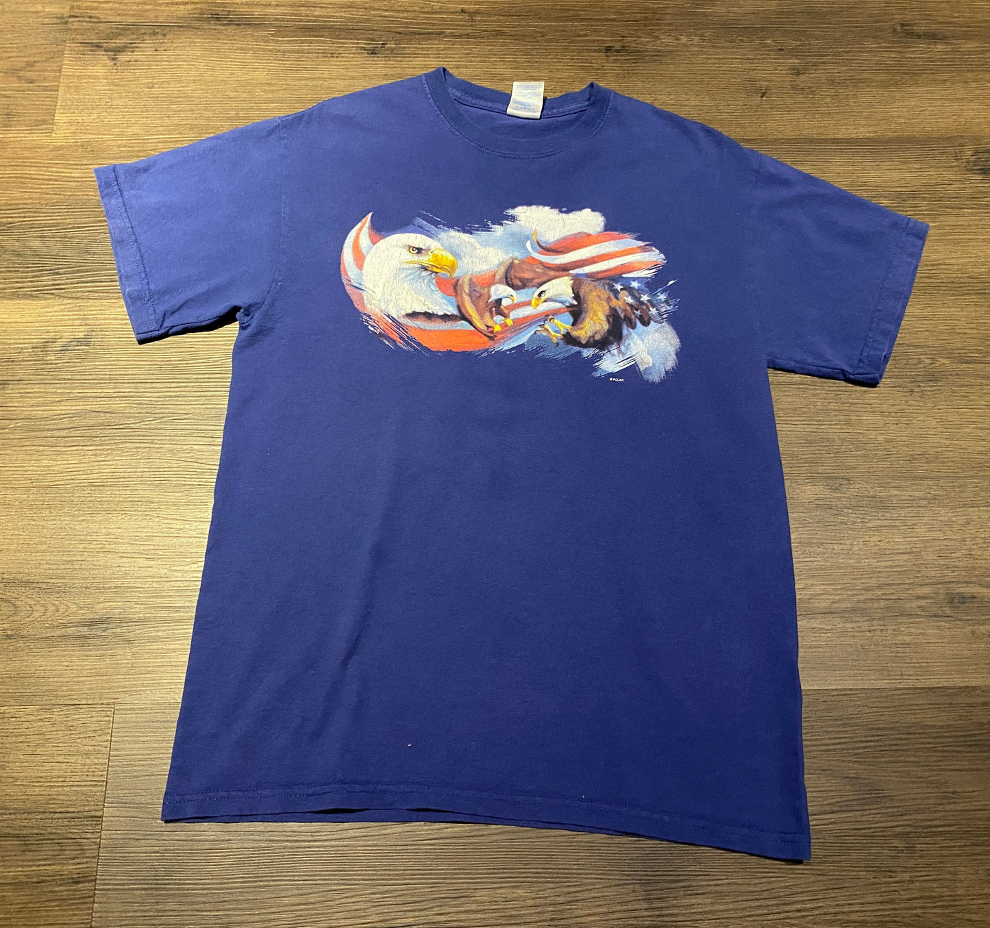 Eagles In The Sky Graphic Tee | Size Medium | Vintage 2000s Retro Animal Graphic Blue T-Shirt |
