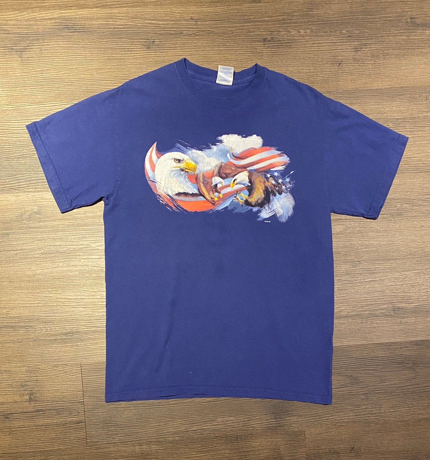Eagles In The Sky Graphic Tee | Size Medium | Vintage 2000s Retro Animal Graphic Blue T-Shirt |