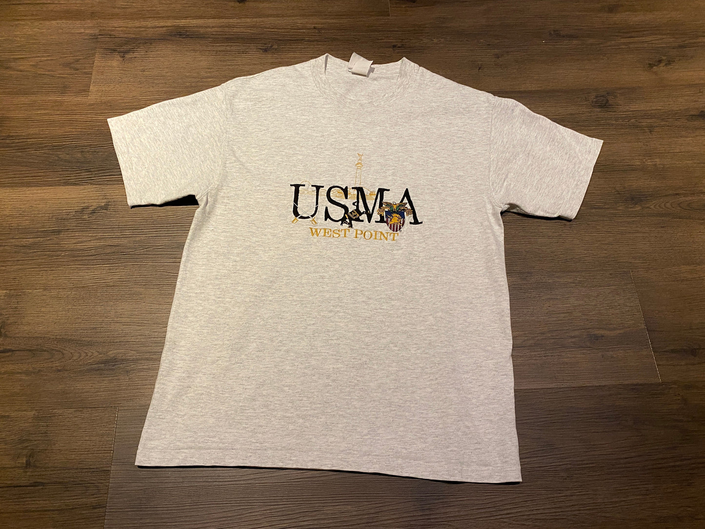 United States Military Academy West Point Embroidered Graphic Tee | Size Medium | Vintage 1990s Grey T-Shirt | Free Shipping to USA |