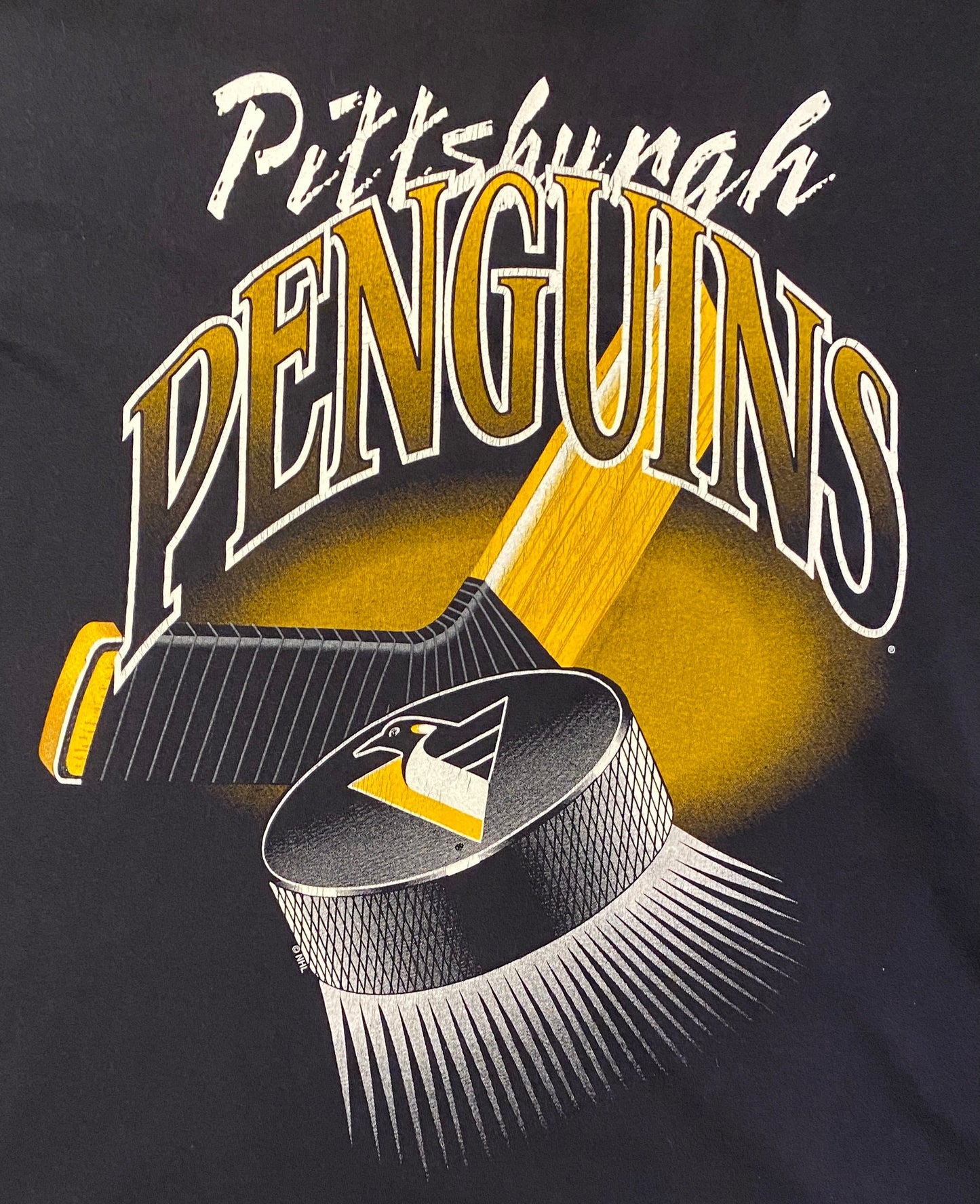 Pittsburgh Penguins Hockey Graphic Tee | Size Medium | Vintage 1990s NHL Hockey Black T-Shirt | League Leader Tag | Free Shipping to USA |