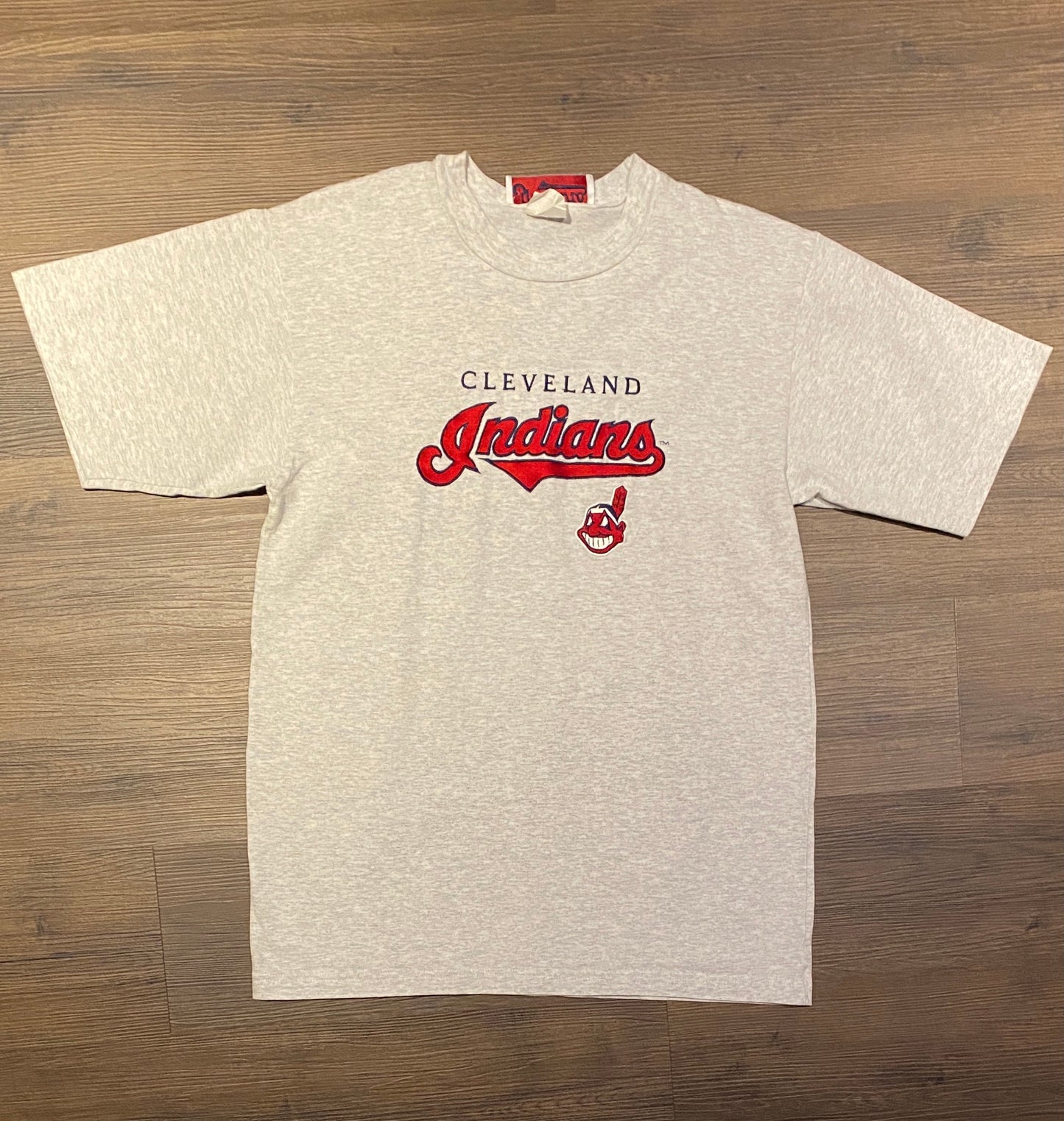Cleveland Indians Embroidered Graphic Tee | Size Large | Vintage 1990s MLB Baseball Grey T-Shirt | Made in Canada | Free Shipping to USA |