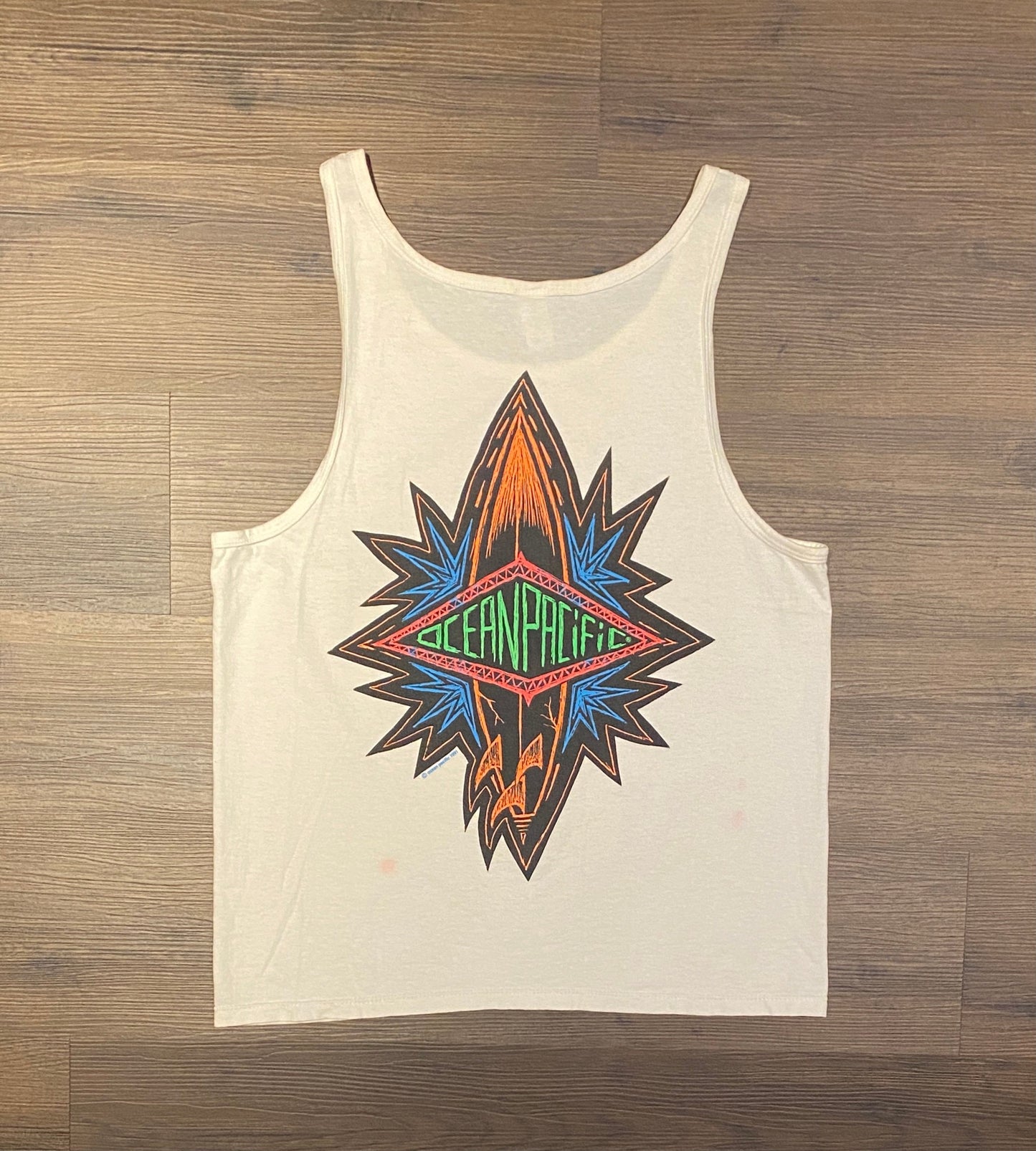 Ocean Pacific Windsurfing Sunwear Graphic Tee | Size Large | Vintage 1990s White Tank Top T-Shirt |