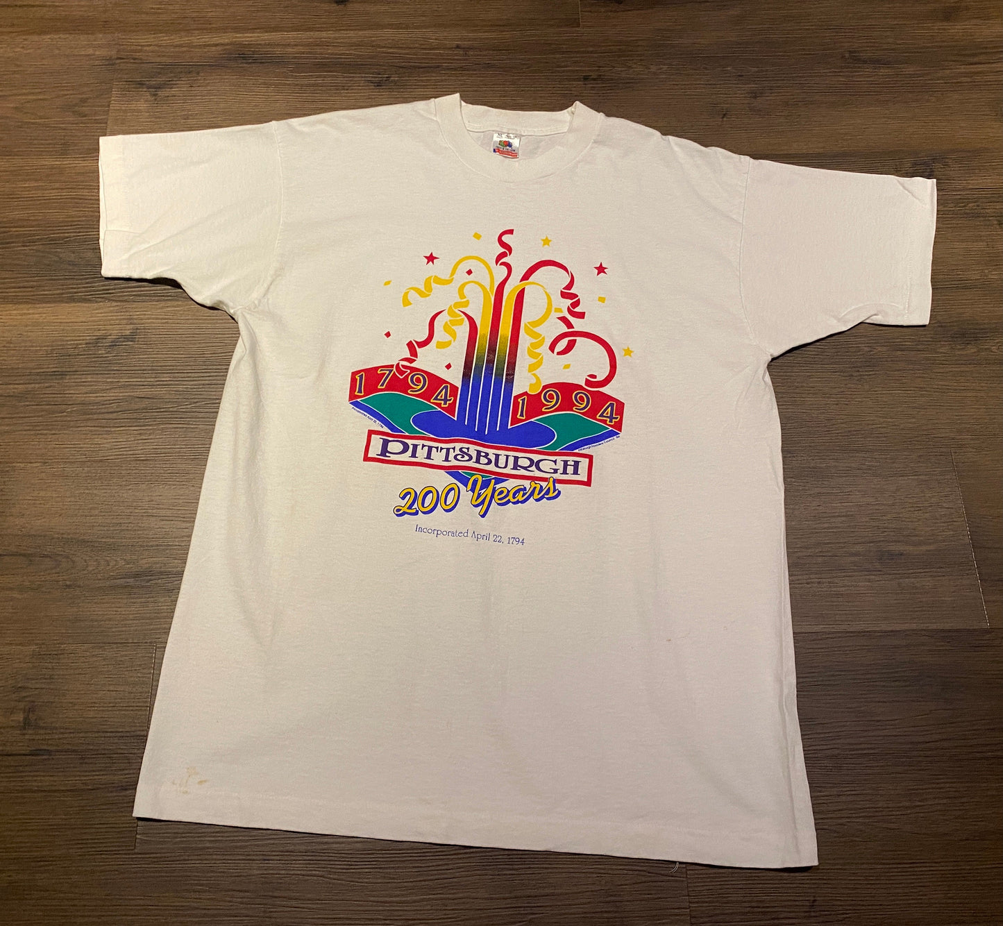 Pittsburgh 200 Year Anniversary Graphic Tee | Size XL | Vintage 1990s Single Stitch White T-Shirt | Made in USA |