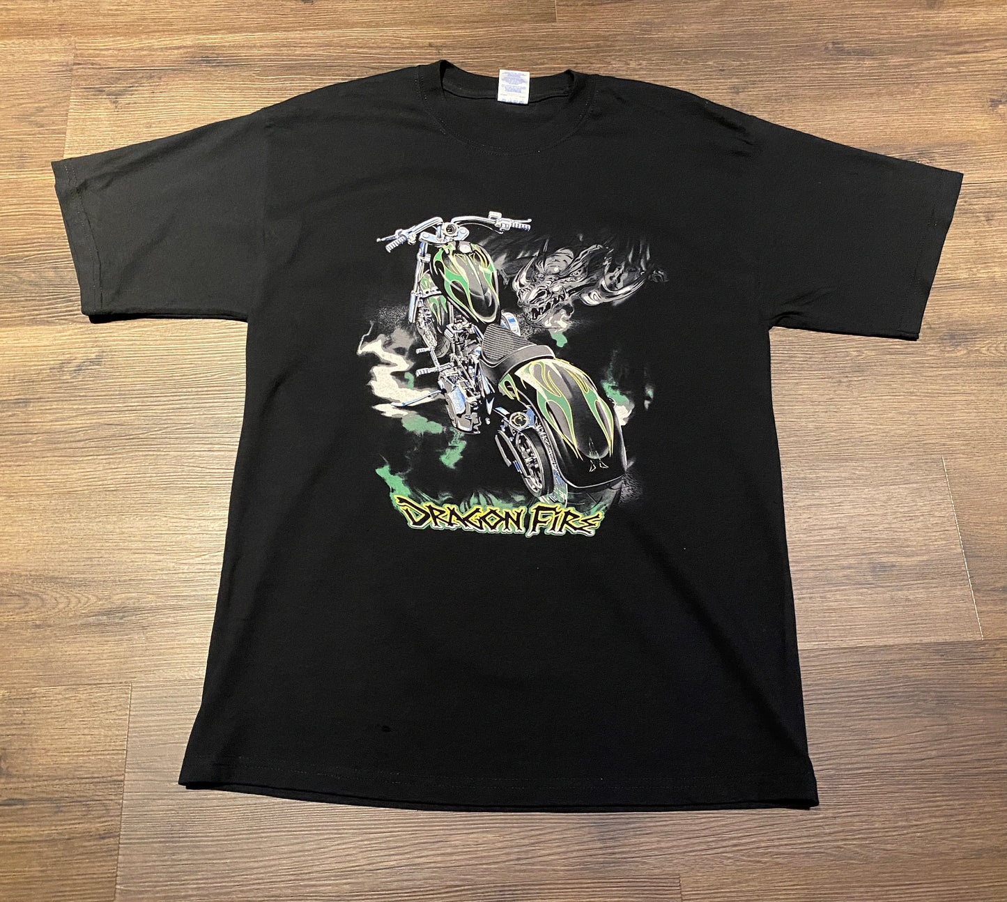 DragonFire Racing Graphic Tee | Size Large | Vintage 2000s Drag Racing Green & Black T-Shirt |