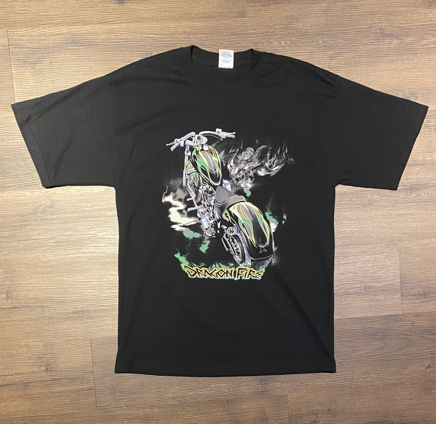 DragonFire Racing Graphic Tee | Size Large | Vintage 2000s Drag Racing Green & Black T-Shirt |