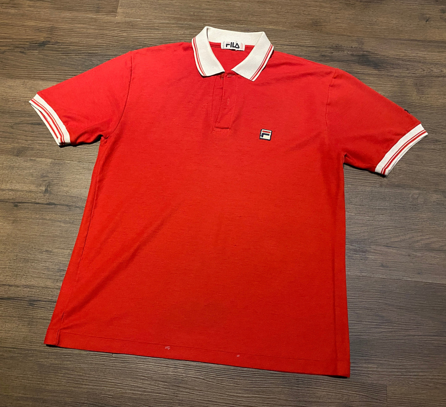 FILA Embroidered Collared Graphic Tee | Size Small | Vintage 1990s Single Stitch Red T-Shirt | Free Shipping to USA |