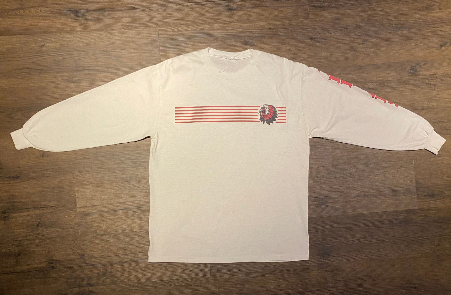 Indians High School Graphic Tee | Size XL | Vintage 1990s Promotional Tourist Long Sleeve White T-Shirt | Free Shipping to USA |