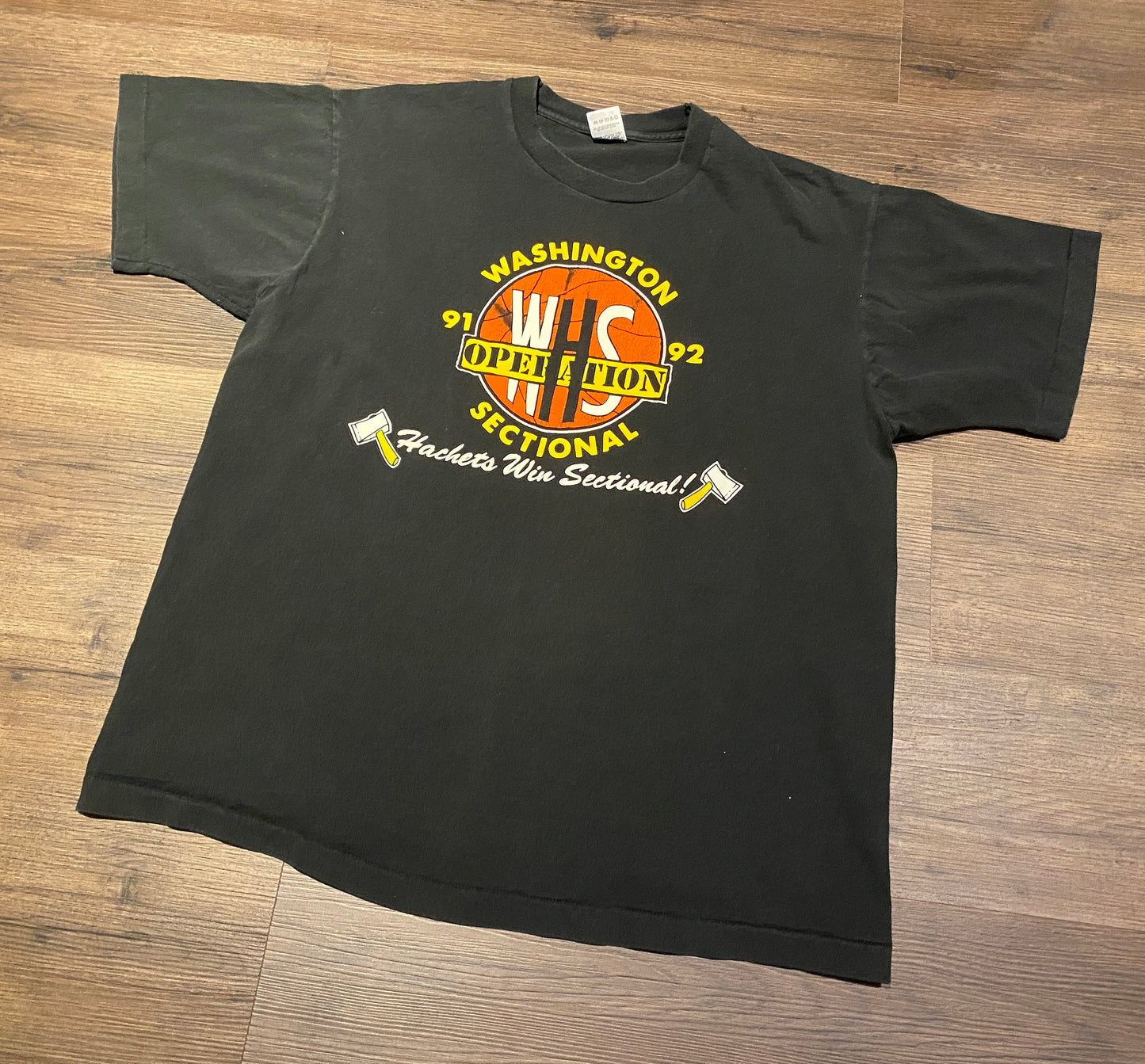 Washington High School Hachets Win Sectional Graphic Tee | Size XL | Vintage 1990s Black Single Stitch T-Shirt | Free Shipping to USA |