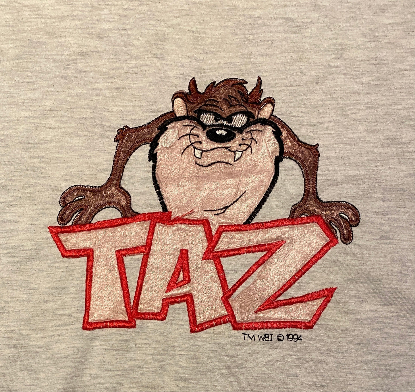 Taz Spell Out Stitched Graphic Tee | Size XXX-Large | Vintage 1990s Cartoon Looney Tunes Character White T-Shirt | Free Shipping to USA |