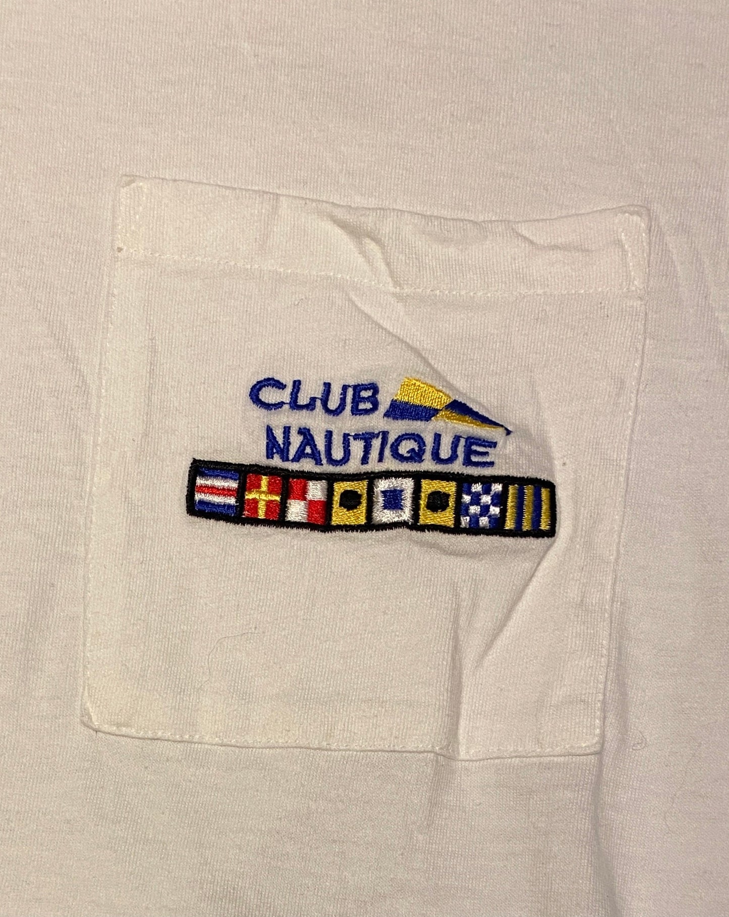 Club Nautique Embroidered Graphic Tee | Size Medium | Vintage 1990s Sailing & Powerboating White T-Shirt |