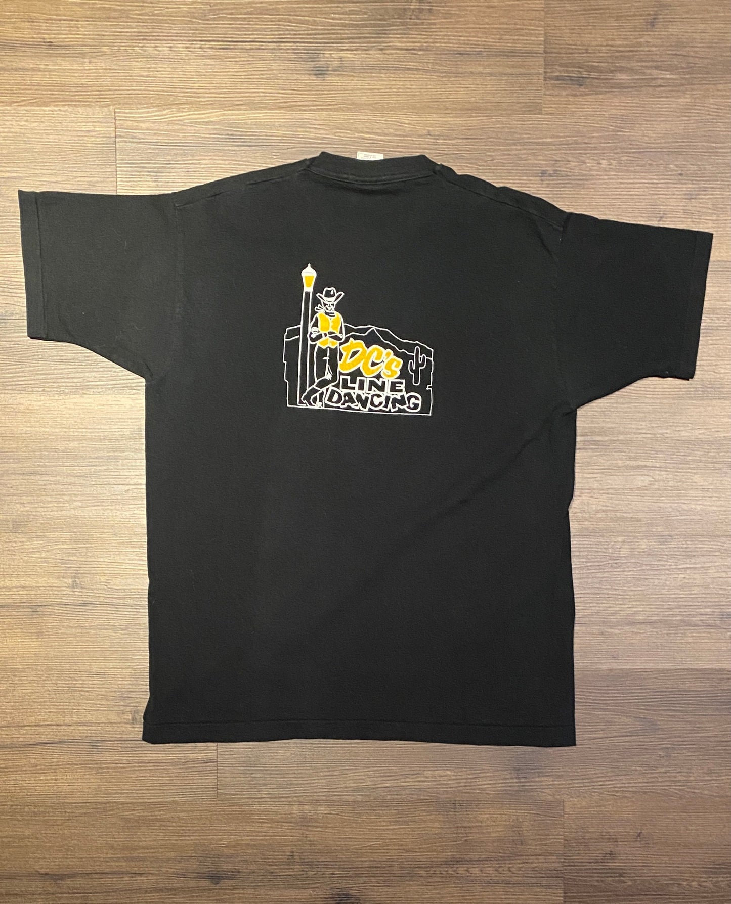 DC's Line Dancing Graphic Tee | Size X-Large | Vintage 1990s Single Stitch Promotional Black T-Shirt | Free Shipping to USA |