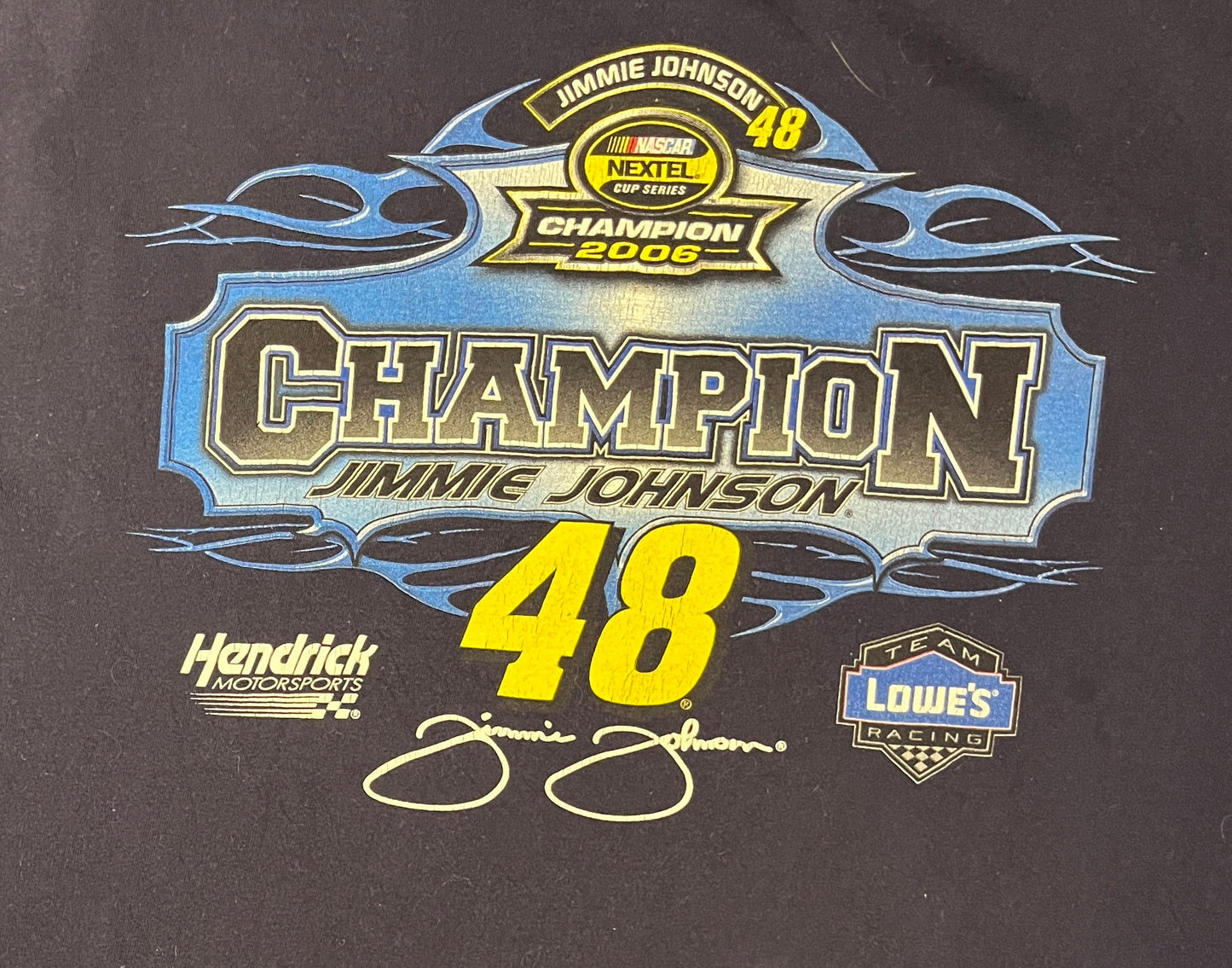 Jimmie Johnson Nextel Cup Series Champion NASCAR Racing Graphic Tee | Size Large | Vintage 2000s Blue Racing T-Shirt | Free Shipping to USA|