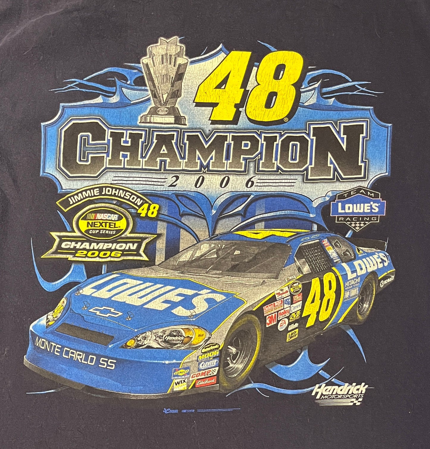 Jimmie Johnson Nextel Cup Series Champion NASCAR Racing Graphic Tee | Size Large | Vintage 2000s Blue Racing T-Shirt | Free Shipping to USA|