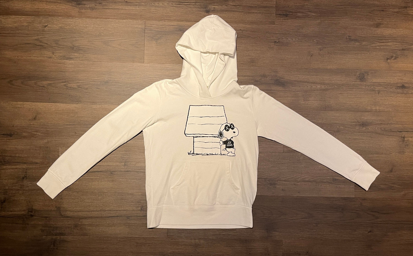 KAWS x Uniqlo Joe Kaws Doghouse Graphic Hoodie | Size Small | Modern Used Designer Branded White Sweater | Free Shipping to USA |