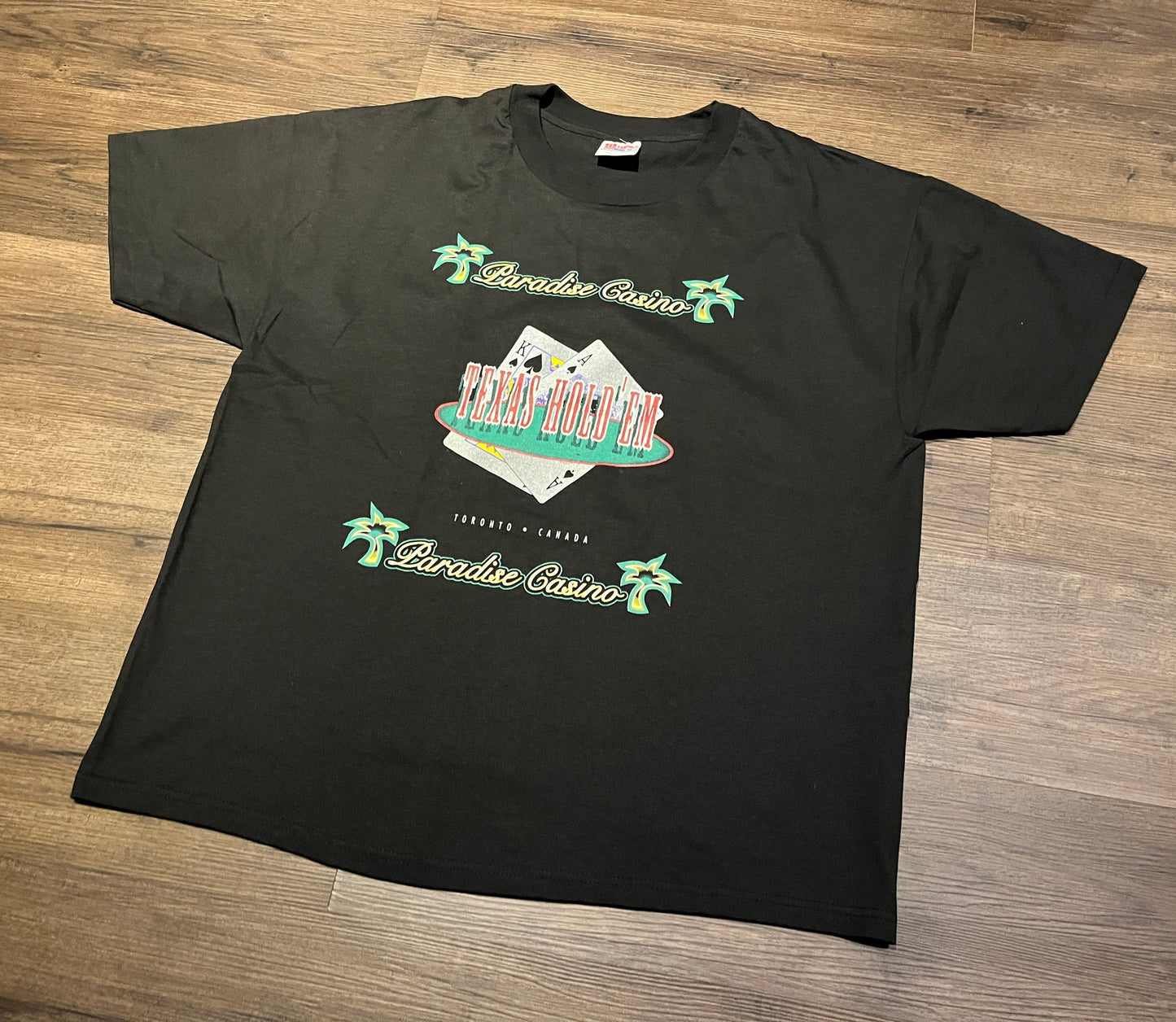 Paradise Casino Texas Hold 'Em Graphic Tee | Size X-Large | Vintage 2000s Promotional Black T-Shirt | Toronto, Ontario|Free Shipping to USA|