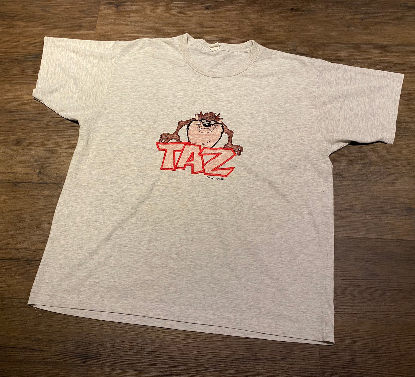 Taz Spell Out Stitched Graphic Tee | Size XXX-Large | Vintage 1990s Cartoon Looney Tunes Character White T-Shirt | Free Shipping to USA |