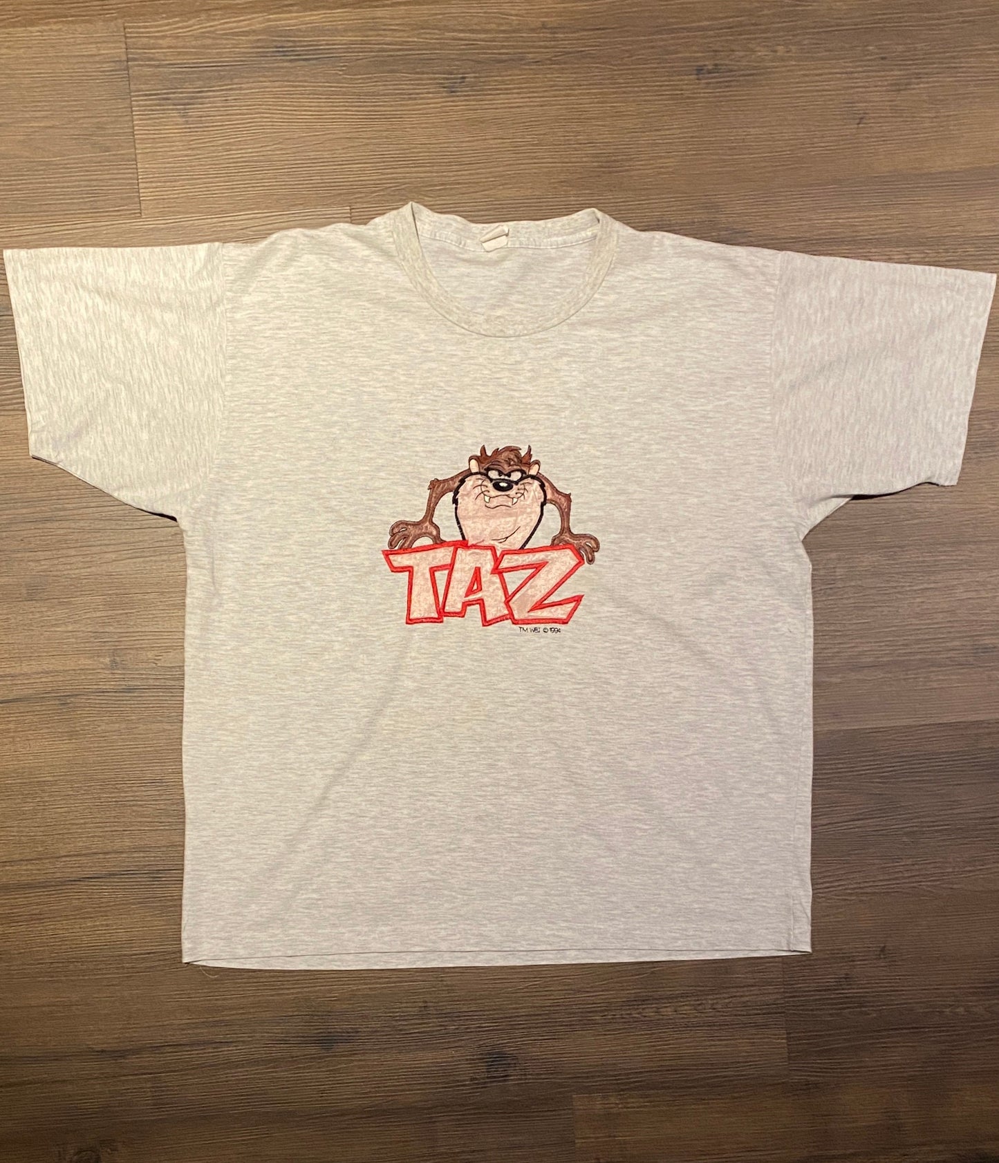 Taz Spell Out Stitched Graphic Tee | Size XXX-Large | Vintage 1990s Cartoon Looney Tunes Character White T-Shirt | Free Shipping to USA |