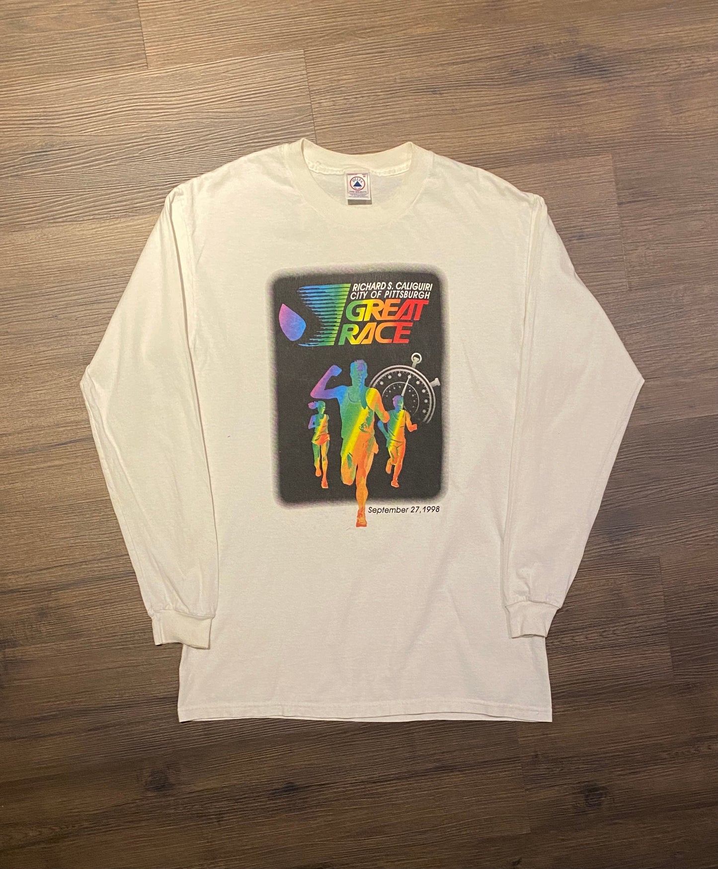 City Of Pittsburgh Great Race Graphic Tee | Size Medium | Vintage 1990s Promotional Marathon Long Sleeve T-Shirt | Free Shipping to USA |