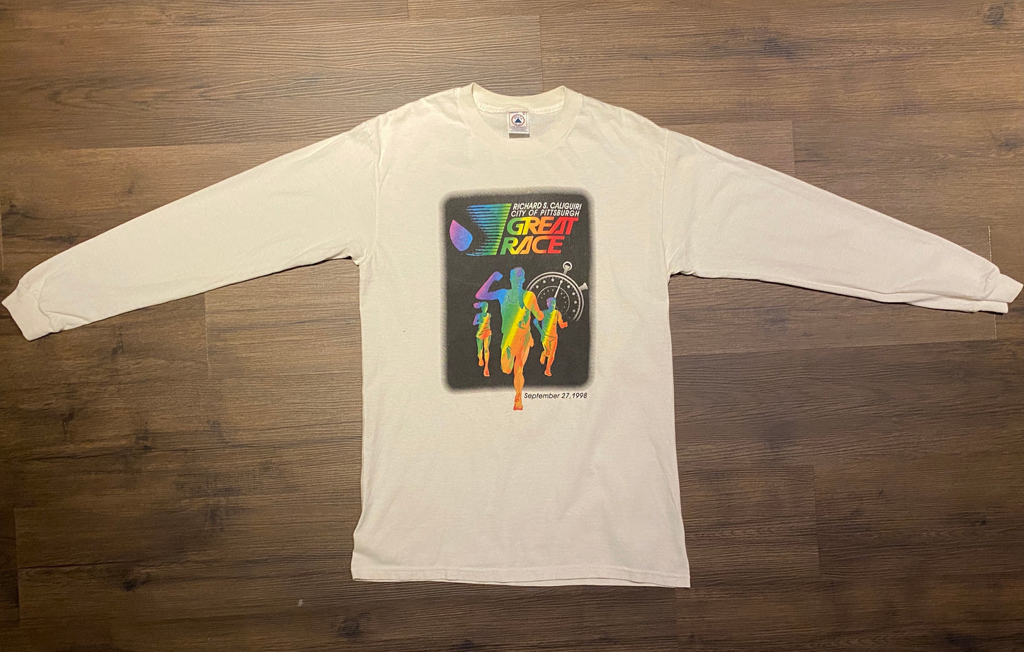 City Of Pittsburgh Great Race Graphic Tee | Size Medium | Vintage 1990s Promotional Marathon Long Sleeve T-Shirt | Free Shipping to USA |