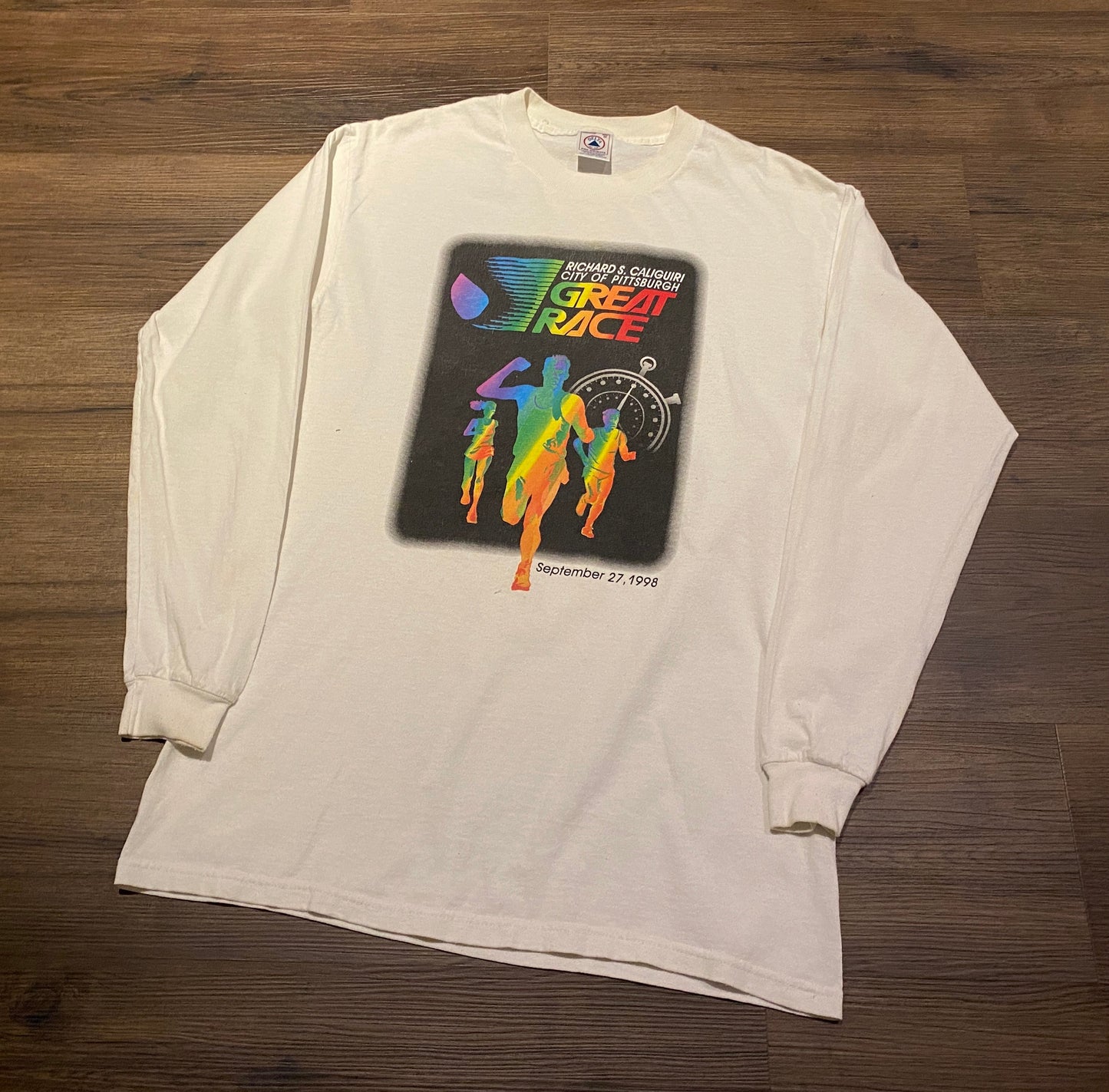 City Of Pittsburgh Great Race Graphic Tee | Size Medium | Vintage 1990s Promotional Marathon Long Sleeve T-Shirt | Free Shipping to USA |