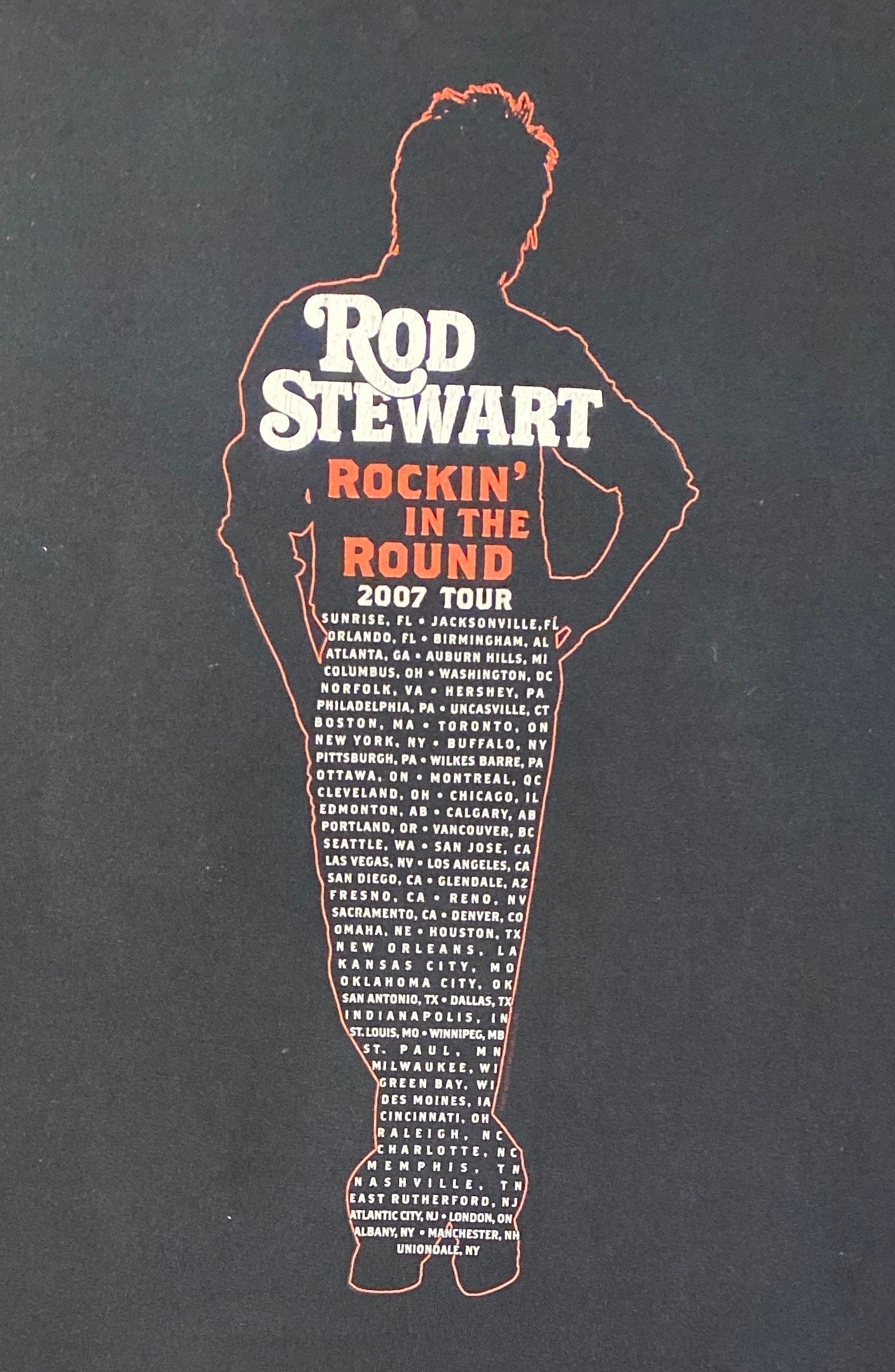 Rod Stewart Rockin' In The Round Graphic Tee | Size XL | Vintage 2000s Tour Rock Band Black T-Shirt |