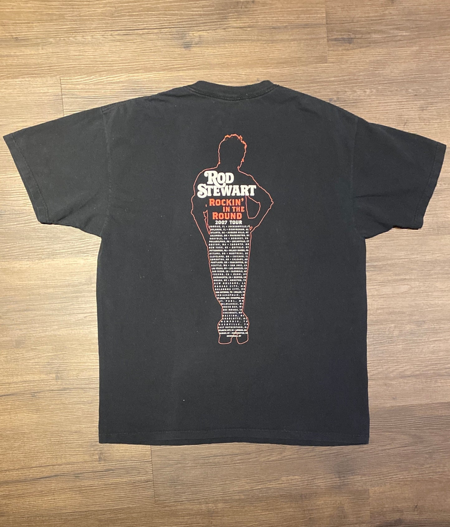 Rod Stewart Rockin' In The Round Graphic Tee | Size XL | Vintage 2000s Tour Rock Band Black T-Shirt |