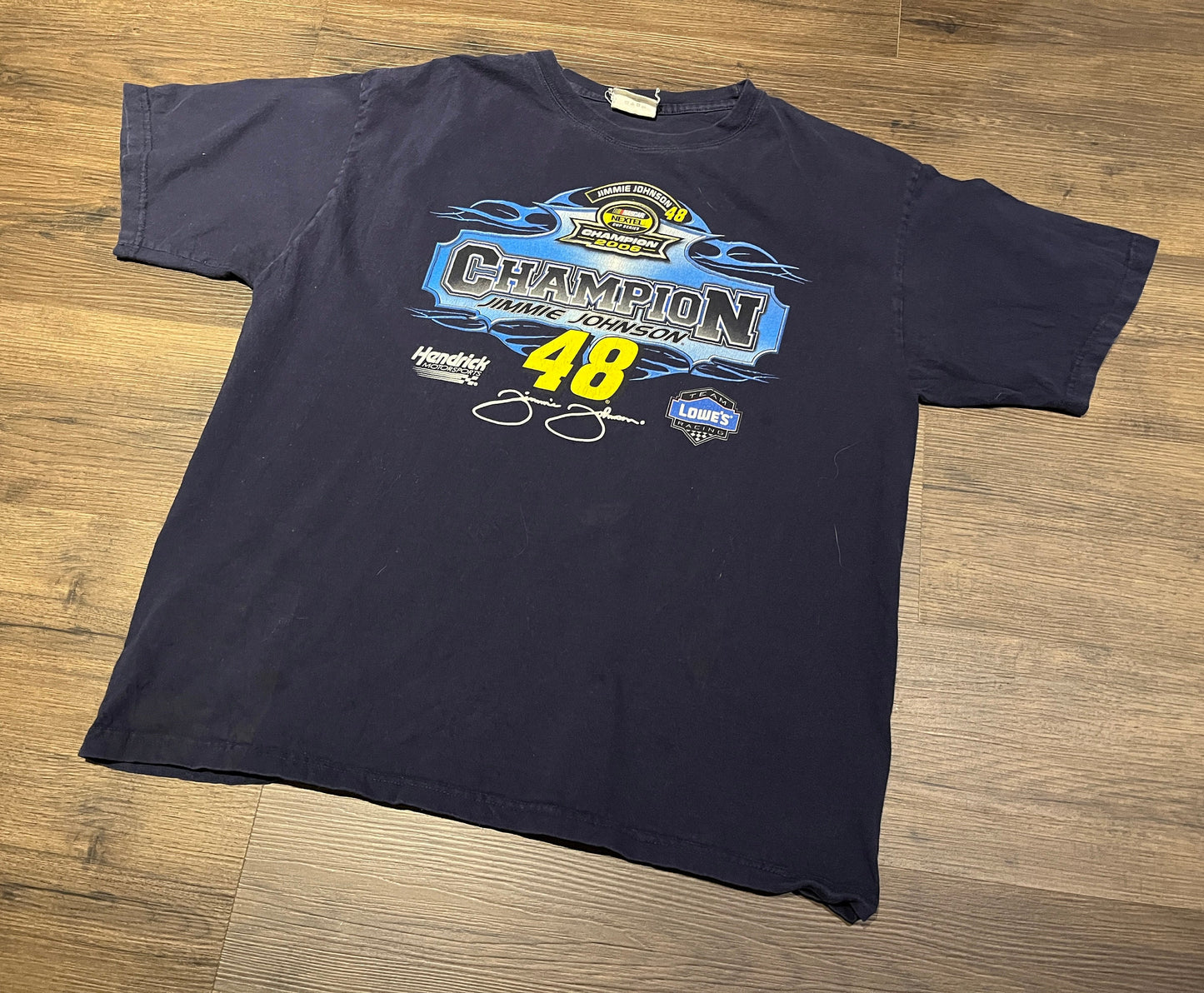 Jimmie Johnson Nextel Cup Series Champion NASCAR Racing Graphic Tee | Size Large | Vintage 2000s Blue Racing T-Shirt | Free Shipping to USA|