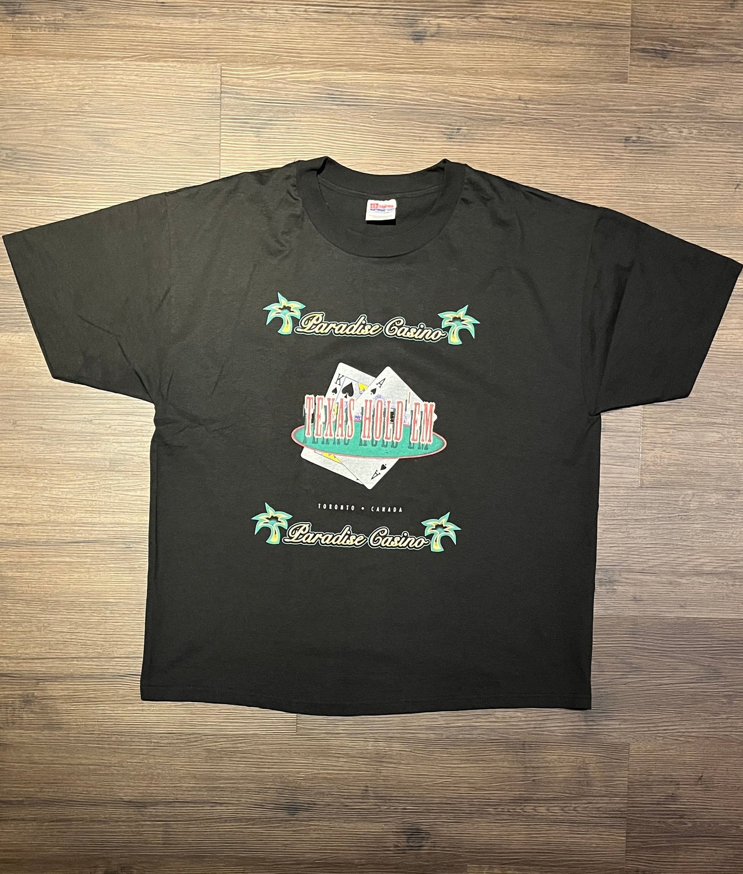 Paradise Casino Texas Hold 'Em Graphic Tee | Size X-Large | Vintage 2000s Promotional Black T-Shirt | Toronto, Ontario|Free Shipping to USA|