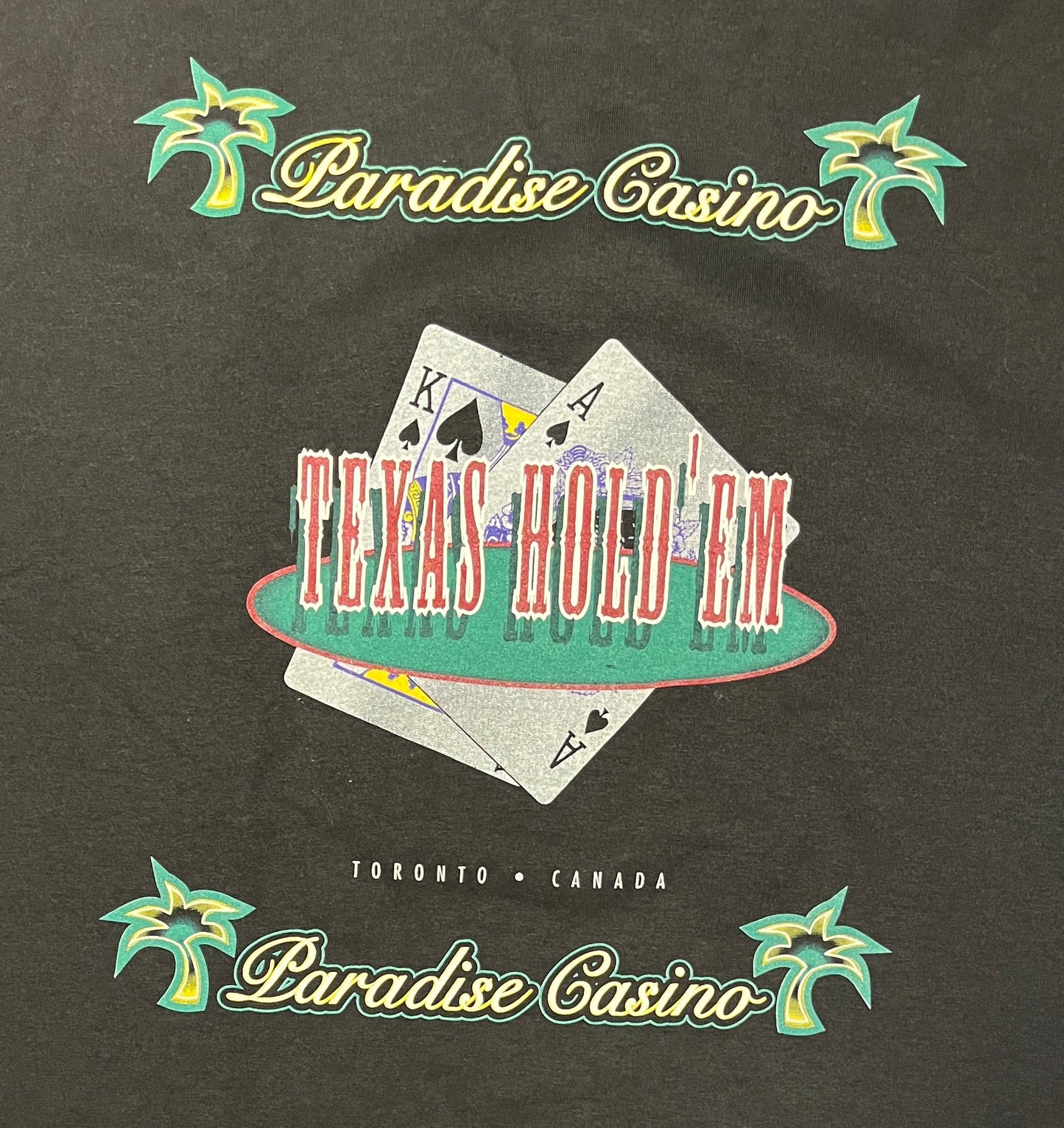 Paradise Casino Texas Hold 'Em Graphic Tee | Size X-Large | Vintage 2000s Promotional Black T-Shirt | Toronto, Ontario|Free Shipping to USA|