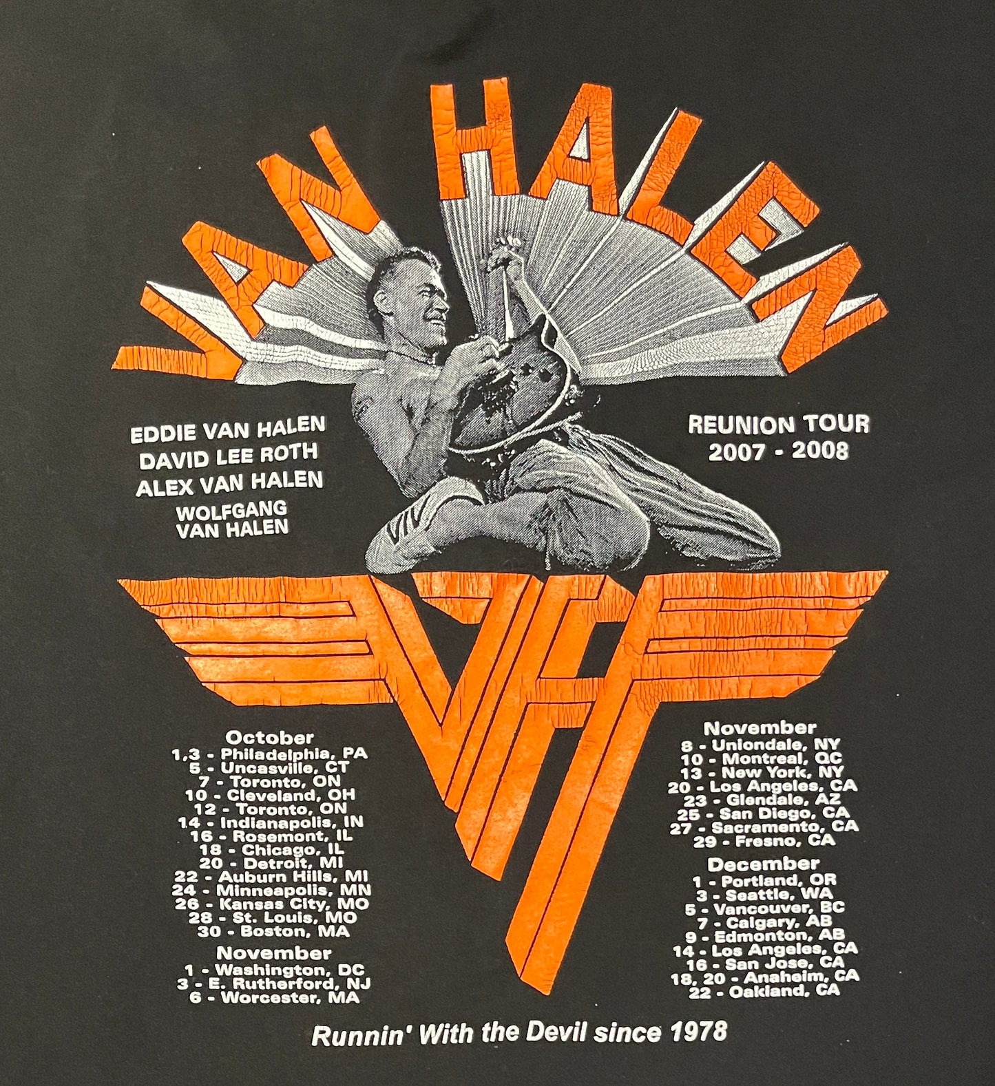 Van Halen Reunion Tour 2007-2008 Graphic Tee | Size Medium | Vintage 2000s Heavy Metal Band Black T-Shirt | Free Shipping to USA |