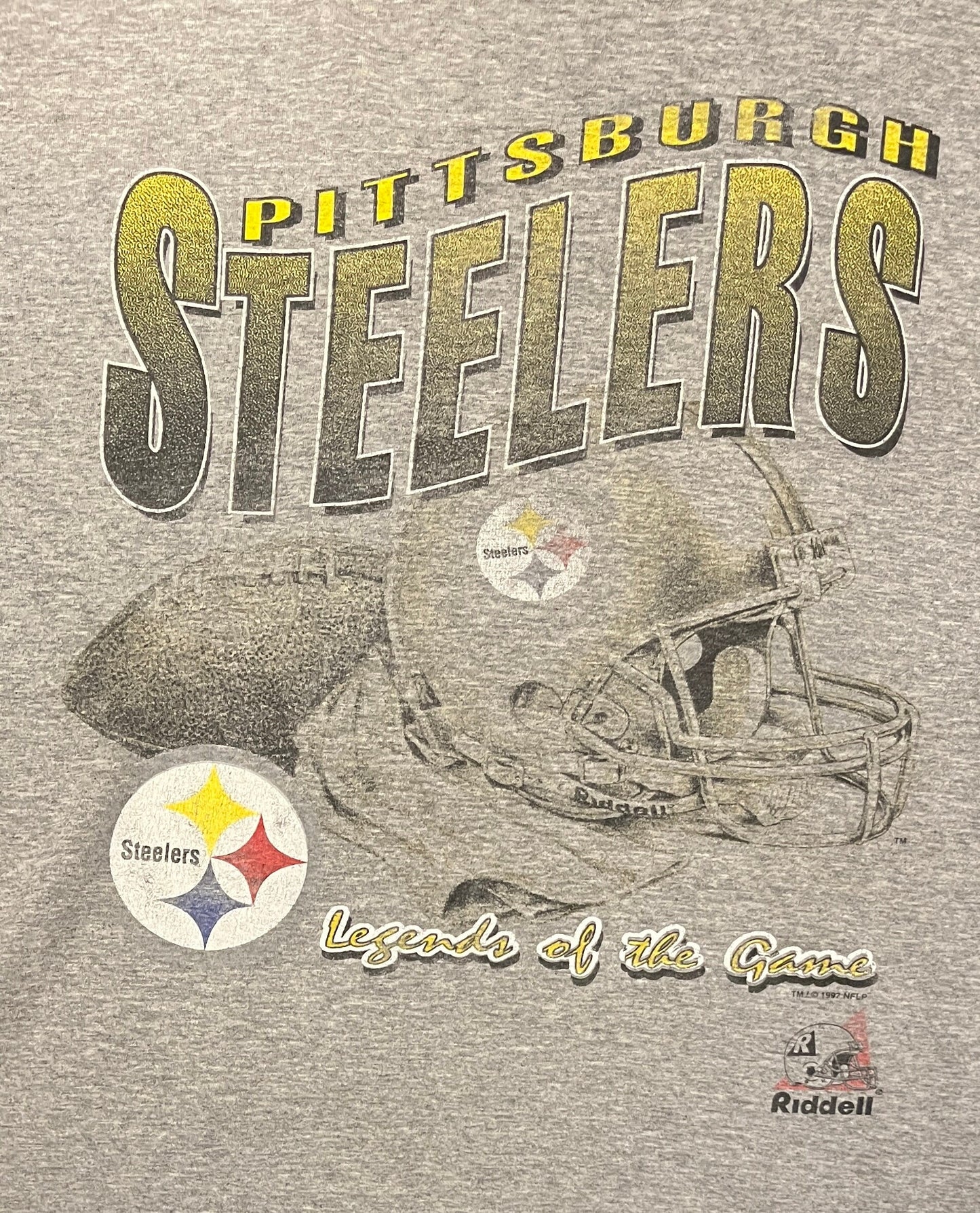 Pittsburgh Steelers Legends Of The Game Graphic Tee | Size Large | Vintage 1990s NFL Football Grey T-Shirt |