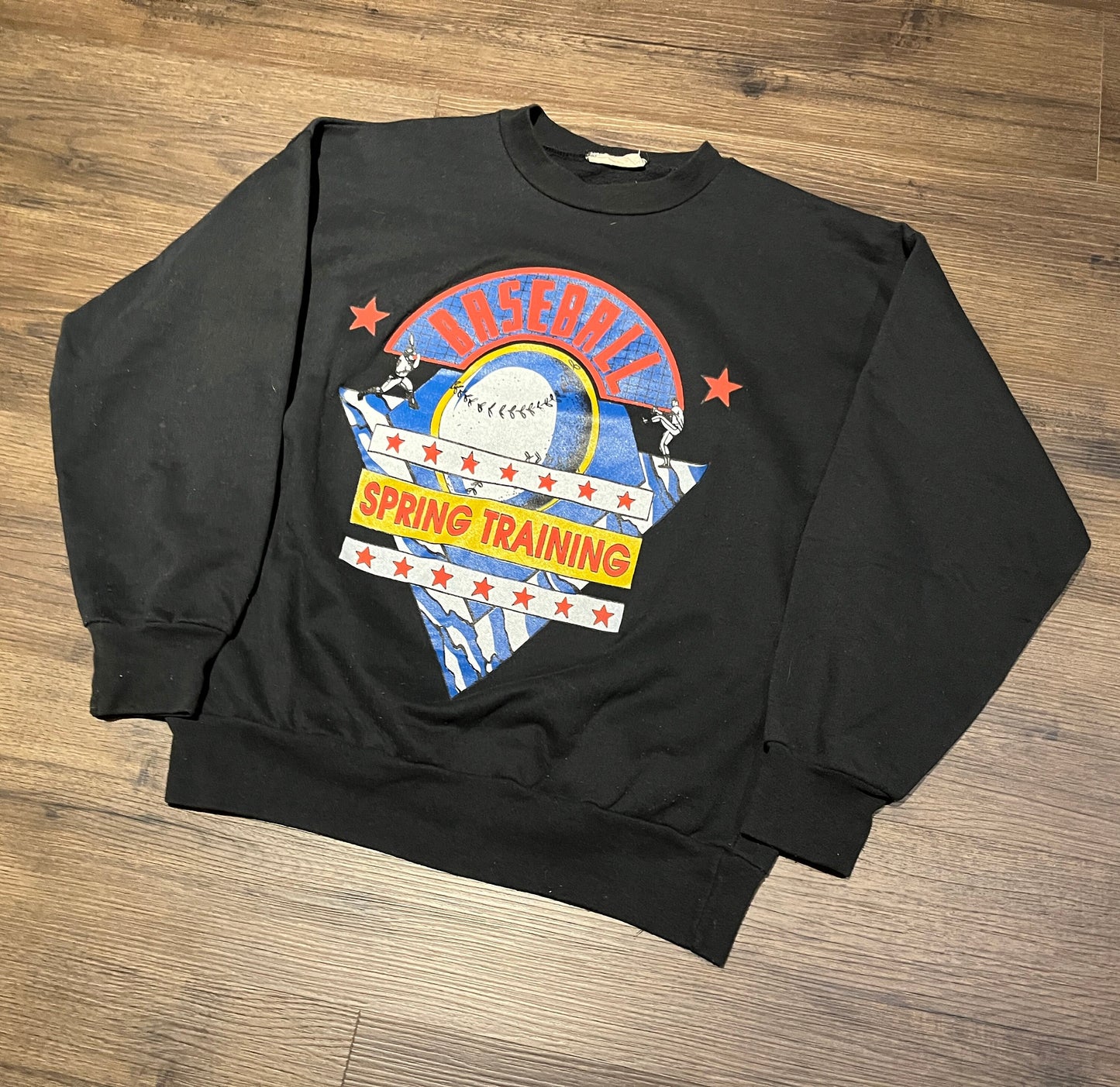 Baseball Spring Training Graphic Crewneck | Size Small | Vintage 1990s MLB Baseball Black Sweater | Made in Canada | Free Shipping to USA |