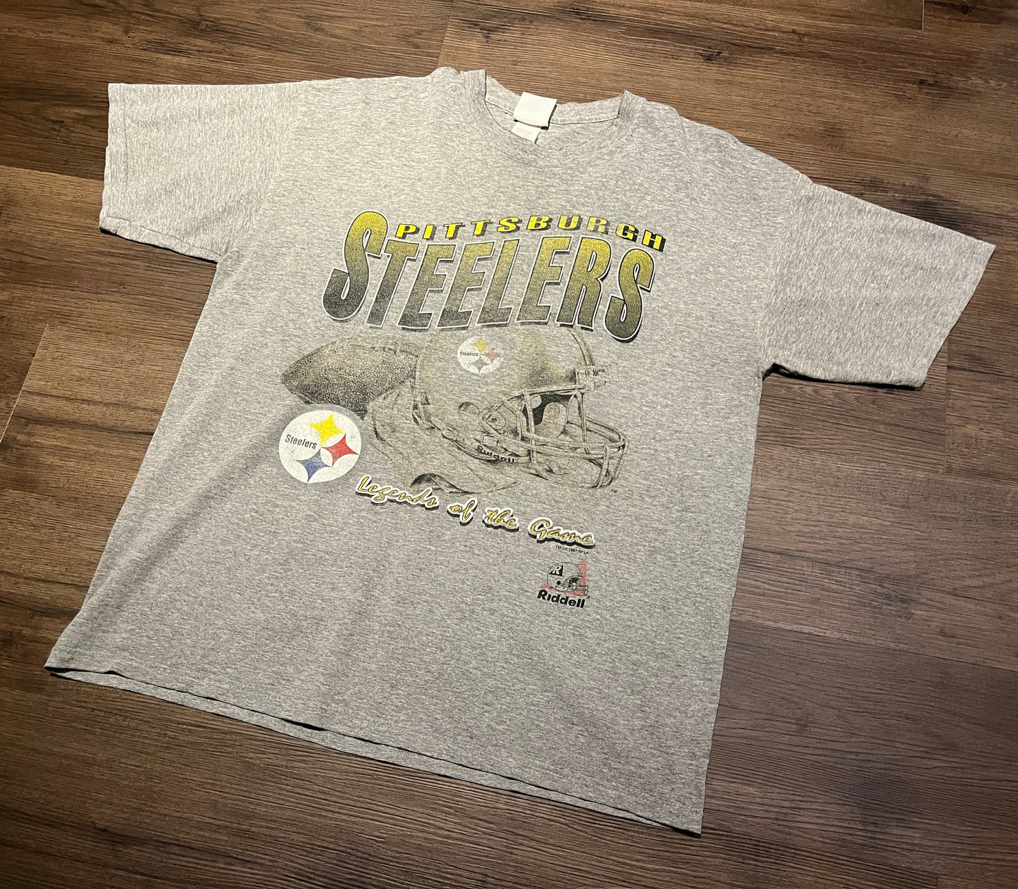 Pittsburgh Steelers Legends Of The Game Graphic Tee | Size Large | Vintage 1990s NFL Football Grey T-Shirt |