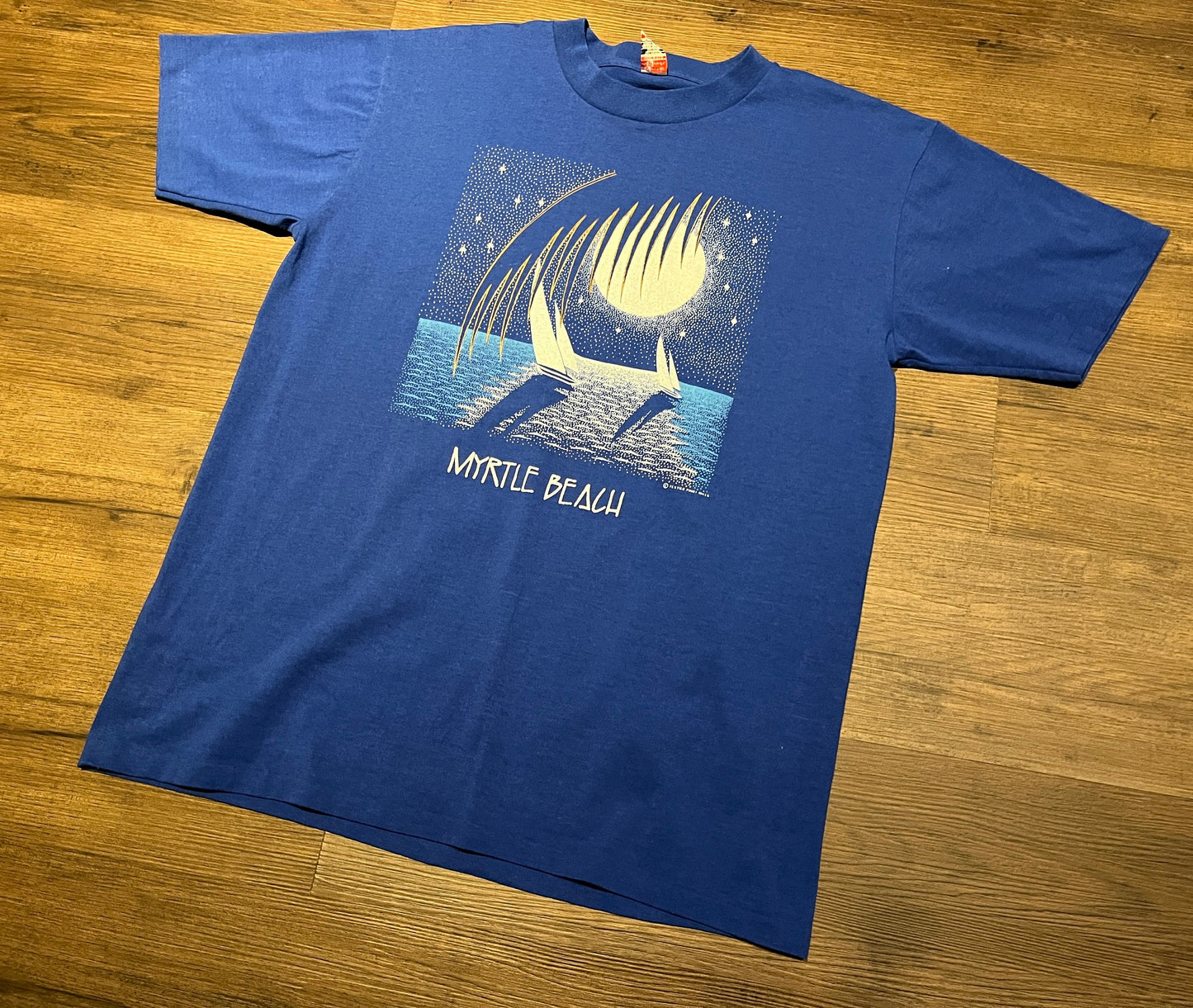 Myrtle Beach Sailboats Graphic Tee | Size X-Large | Vintage 1990s Single Stitch Tourist Blue T-Shirt | Made in USA | Free Shipping to USA |
