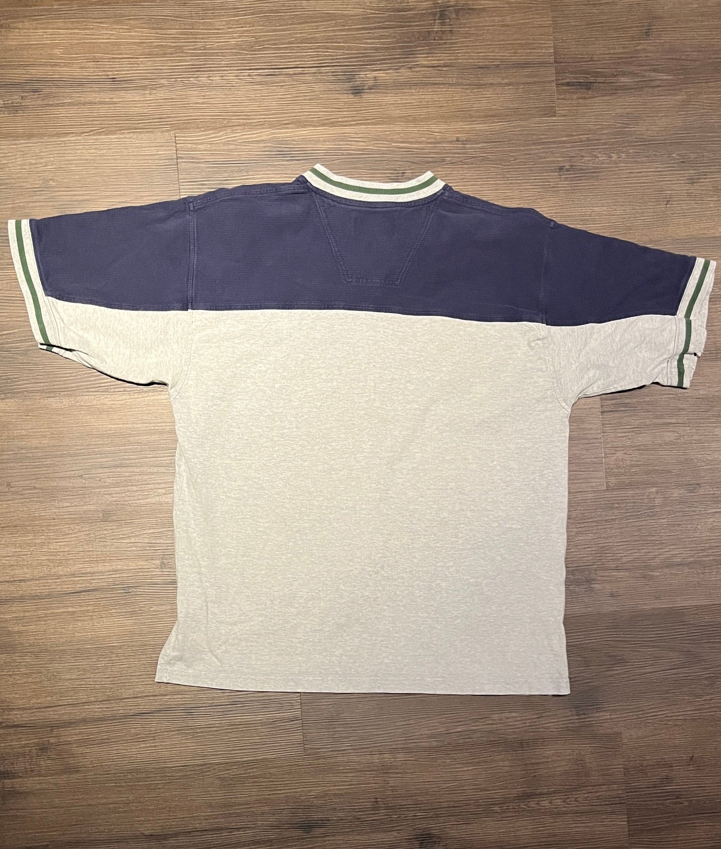 Ebtek Eddie Bauer Embroidered Graphic Tee | Size Large | Vintage 2000s Branded Promotional Grey T-Shirt |