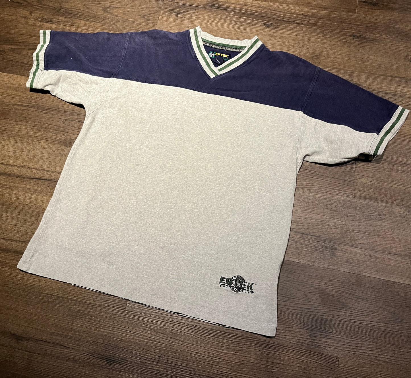 Ebtek Eddie Bauer Embroidered Graphic Tee | Size Large | Vintage 2000s Branded Promotional Grey T-Shirt |