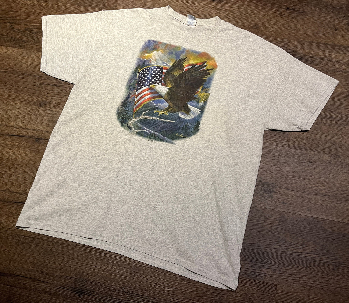 Bald Eagles In The Sky Graphic Tee | Size X-Large | Vintage 2000s Retro Animal Graphic Grey T-Shirt | Free Shipping to USA |