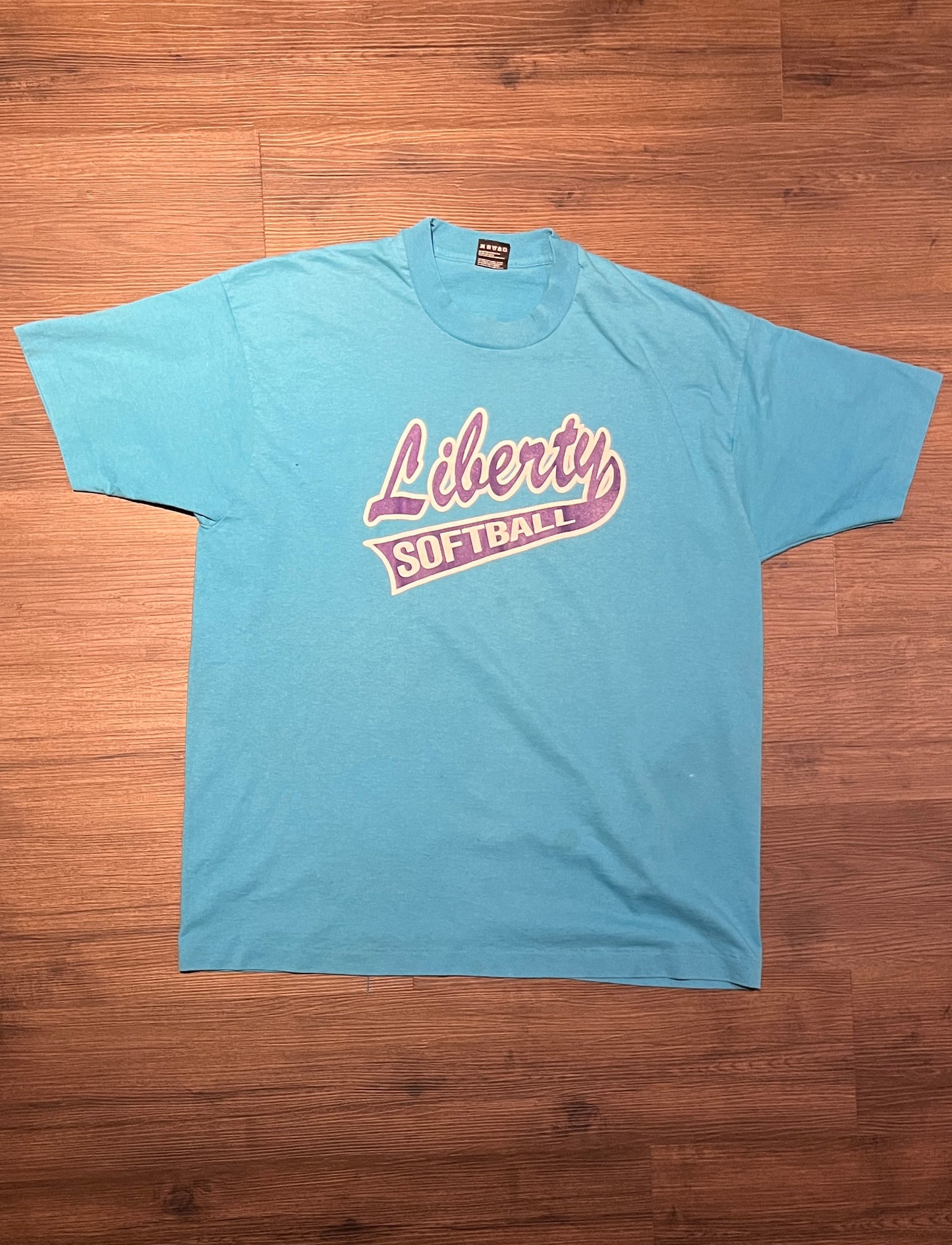 Liberty Flames Softball Graphic Tee | Size XX-Large | Vintage 1990s Single Stitch Blue T-Shirt | Made in USA | Free Shipping to USA |