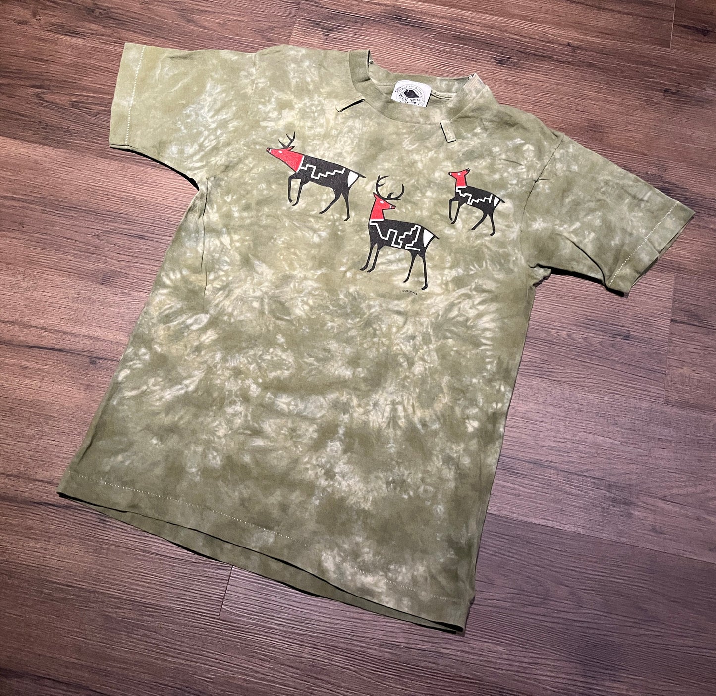 Buffalo Billie's Wild West Artwear Graphic Tee | Size Medium | Vintage 1980s Animal Tie Dye Green T-Shirt | Free Shipping to USA |