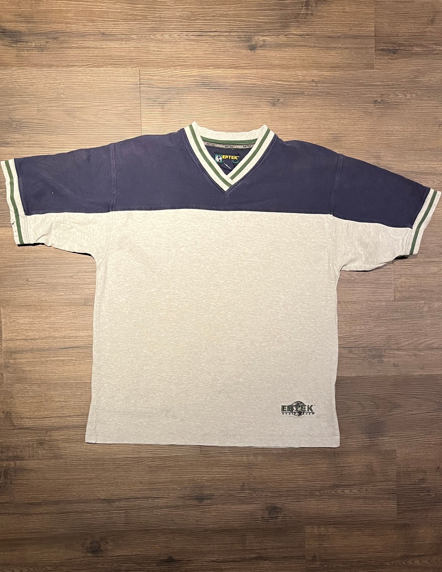 Ebtek Eddie Bauer Embroidered Graphic Tee | Size Large | Vintage 2000s Branded Promotional Grey T-Shirt |
