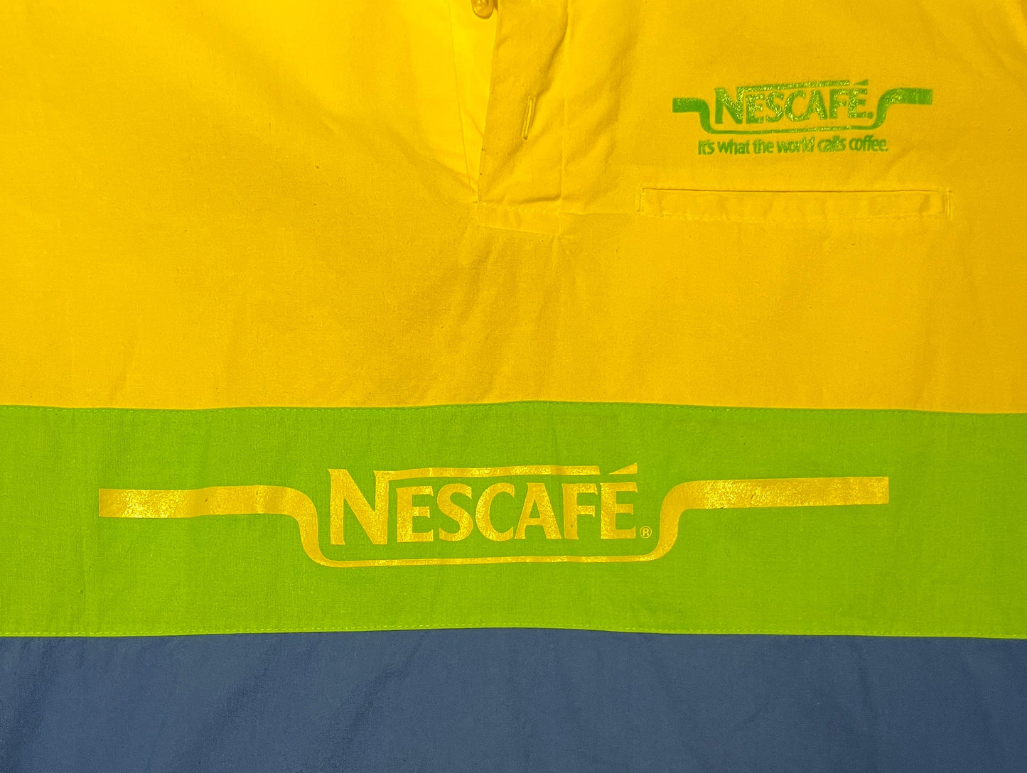 Nescafe It's What The World Calls Coffee Graphic Tee | Size X-Large | Vintage 1990s Button Down Yellow T-Shirt | Free Shipping to USA |