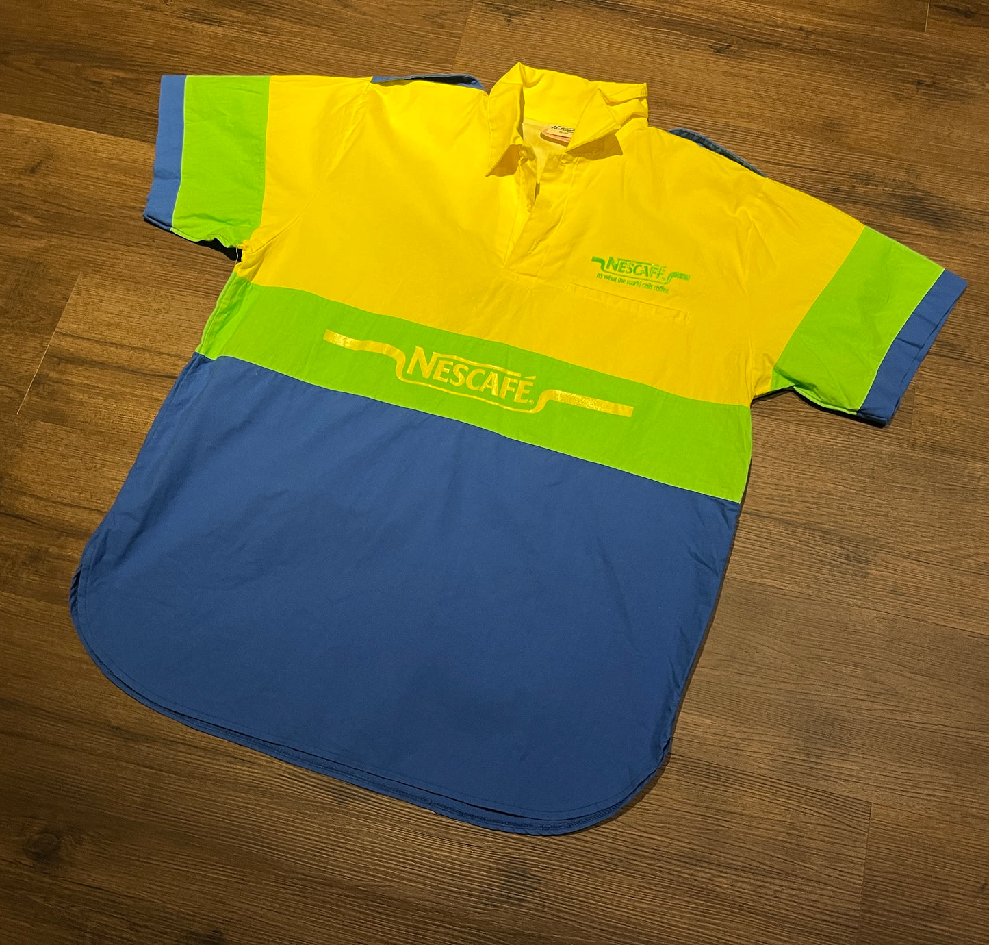 Nescafe It's What The World Calls Coffee Graphic Tee | Size X-Large | Vintage 1990s Button Down Yellow T-Shirt | Free Shipping to USA |